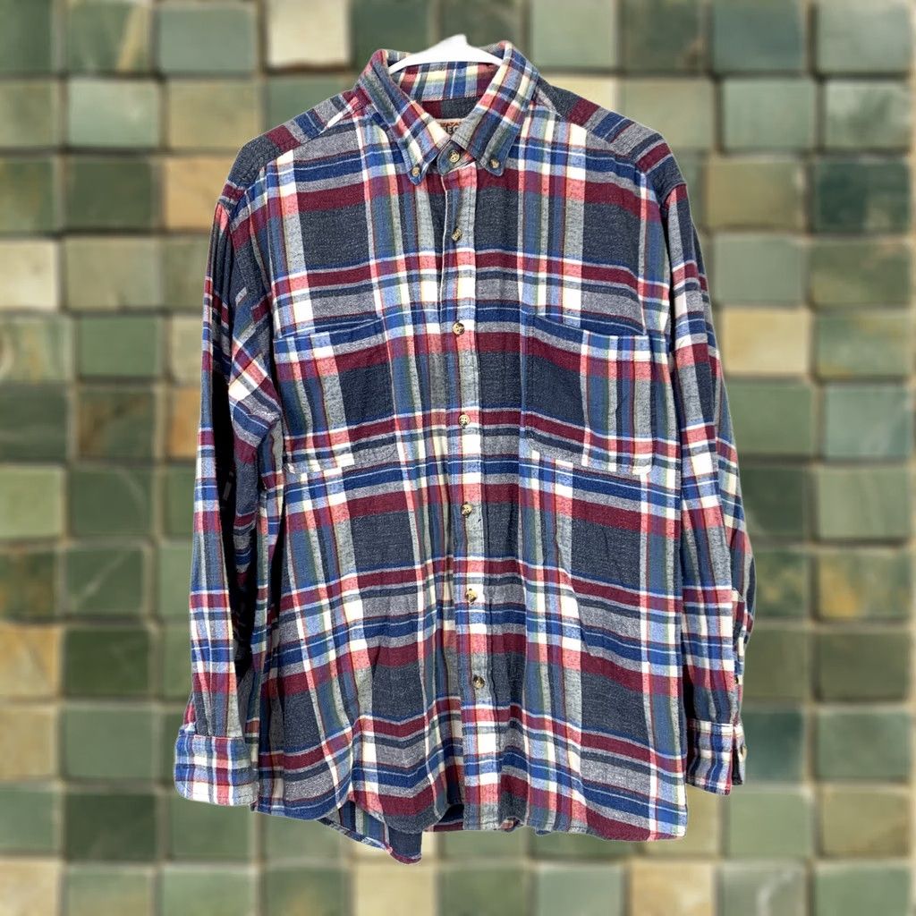 McGregor McGregor Button-Up Shirt Plaid Flannel Long Sleeve Cotton XL Men’s Regular Version Navy Red Blue White Chest Pocket Size US XL / EU 56 / 4 - 1 Thumbnail