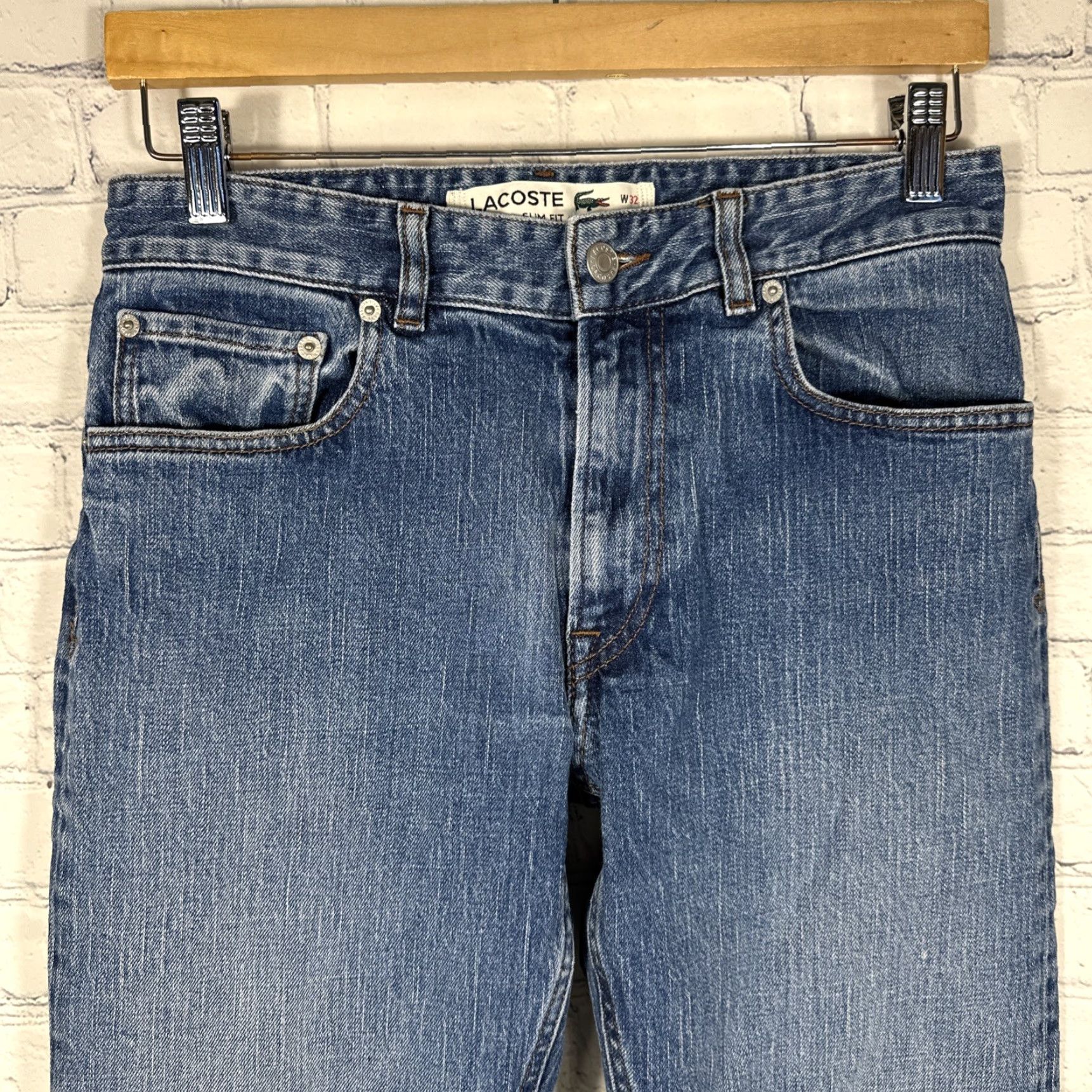 Lacoste Lacoste Jeans Slim Fit Straight Zip Fly 29 Blue Mens Regular Modern 5-Pocket Denim Crest Logo Vintage No Size US 29 - 2 Thumbnail