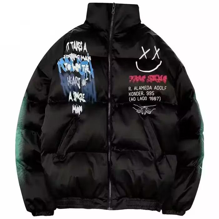 image of Vintage Smile Parka Puffer Jacket in Black, Men's (Size XL)