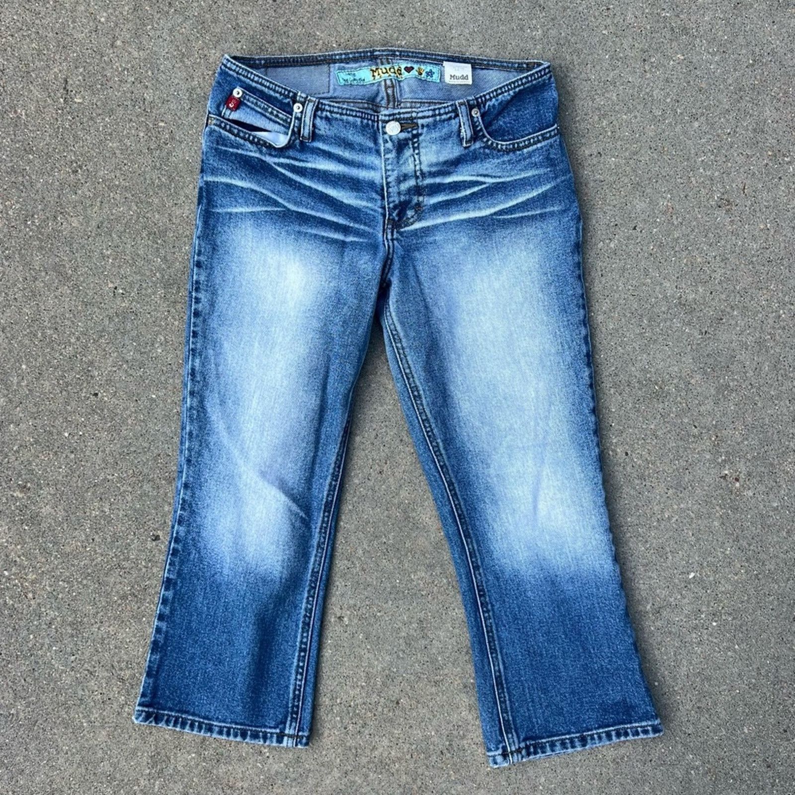 Y2K Mudd Low Rise No Waistband Whiskered Jean Capris Size