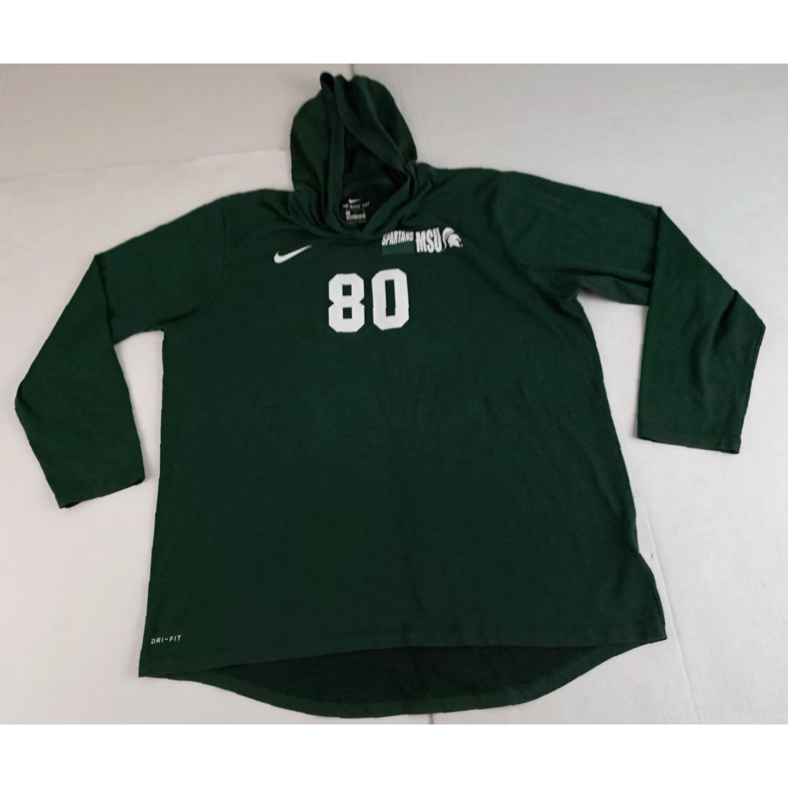 Nike VINTAGE Michigan St. Spartans #80 Nike Hoodie Tee Dri-fit XL Lightweight Green Unisex Adults Mens Womens Boys Girls Size US XL / EU 56 / 4 - 5 Thumbnail