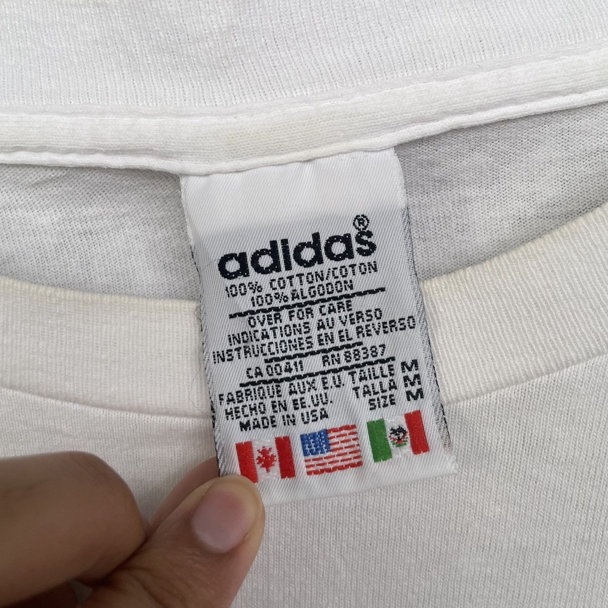 Adidas × Vintage Vintage 1990s Adidas 3 Stripes Backhit Tee Made in USA Size US M / EU 48-50 / 2 - 3 Thumbnail