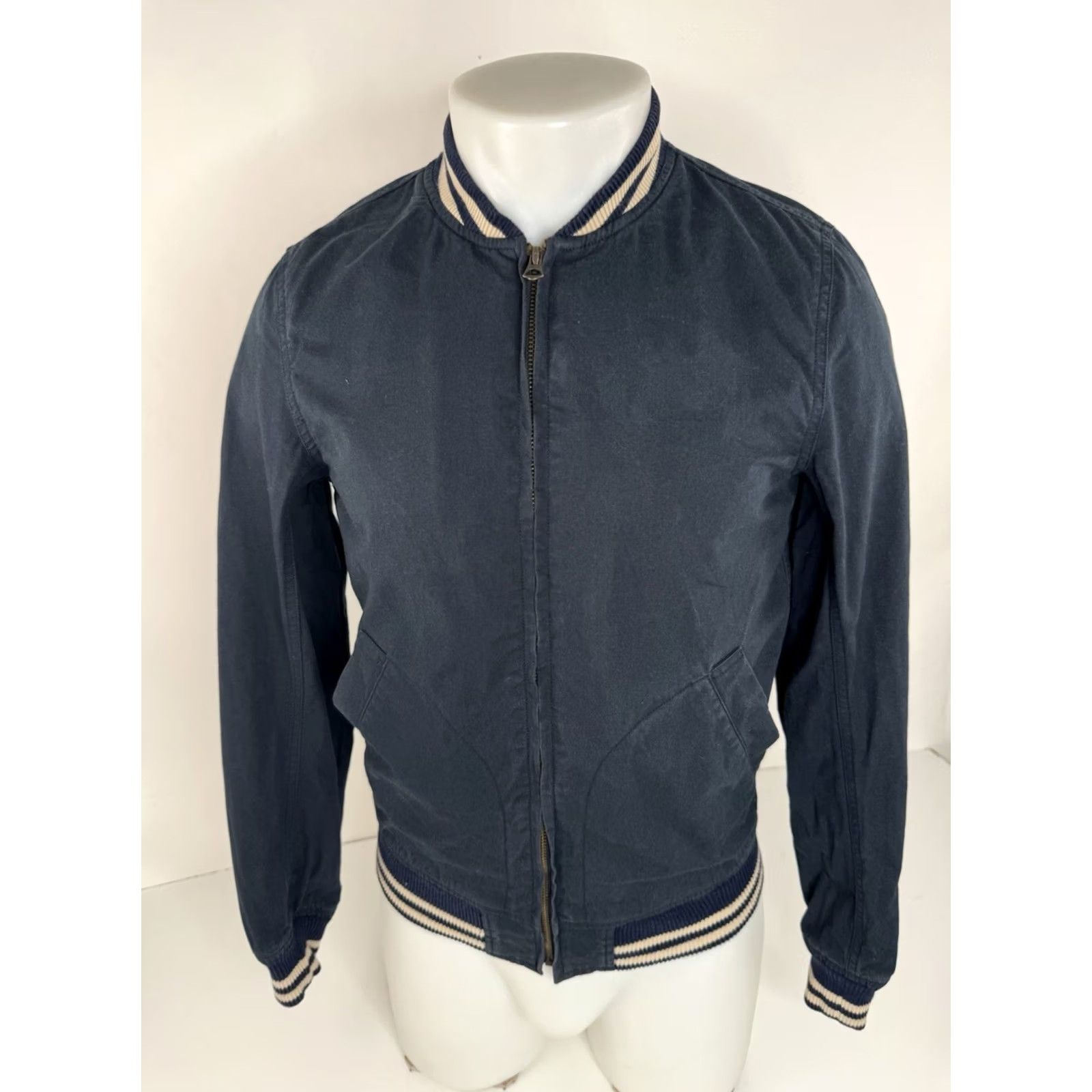 Wallace & Barnes WALLACE & BARNES - Mens XS Jacket Trucker Varsity Distressed Cotton Blue Zip Shirt Adventure style? Size US XS / EU 42 / 0 - 2 Thumbnail