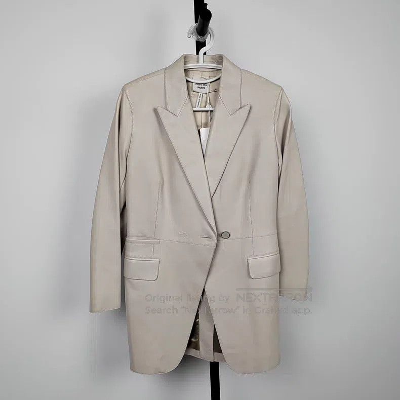 Hermes Hermes White-Grey Lamb Leather Blazer Jacket Size XS / US 0-2 / IT 36-38 - 1 Thumbnail