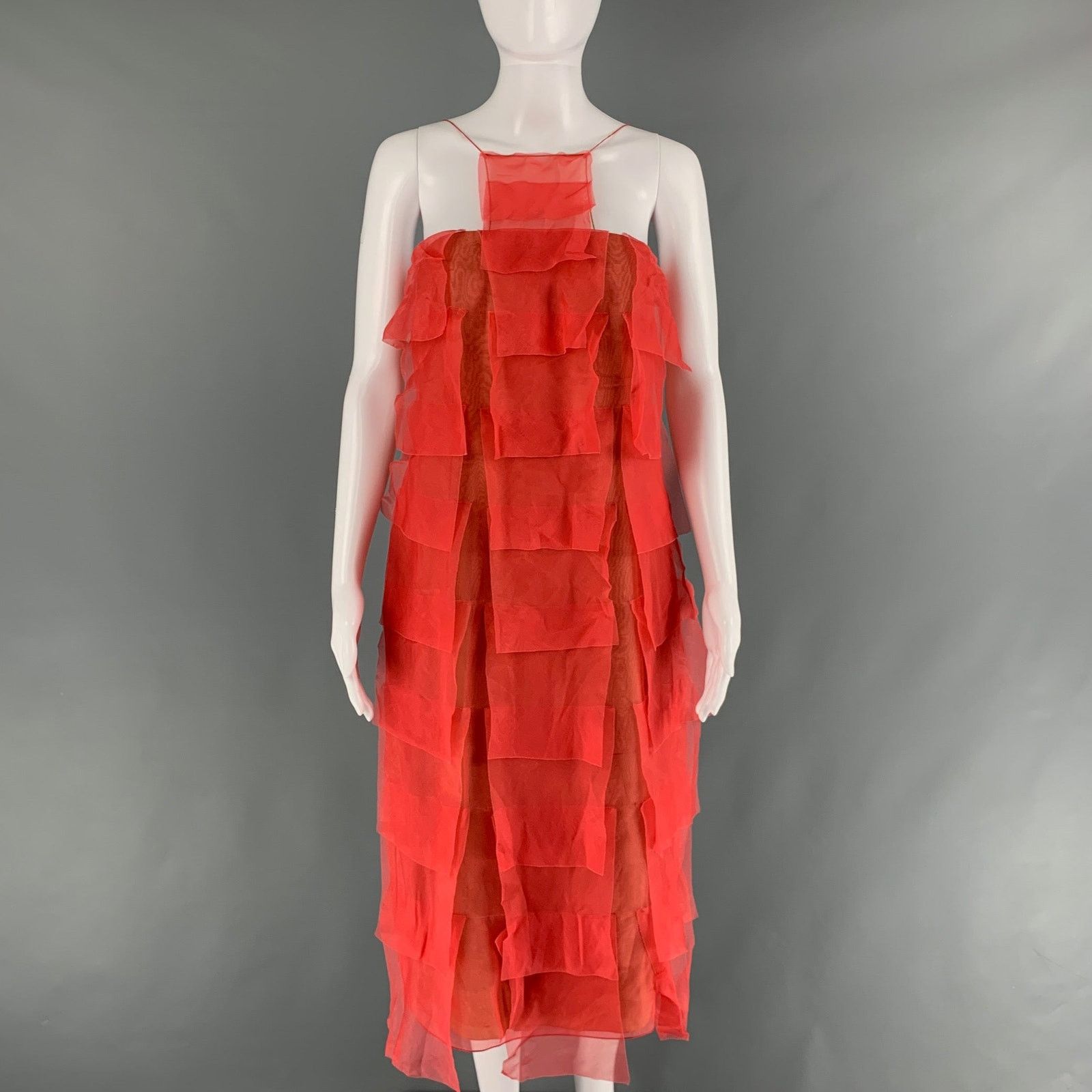 Size 10 Orange Tan Silk See Through Spaghetti Straps Dress