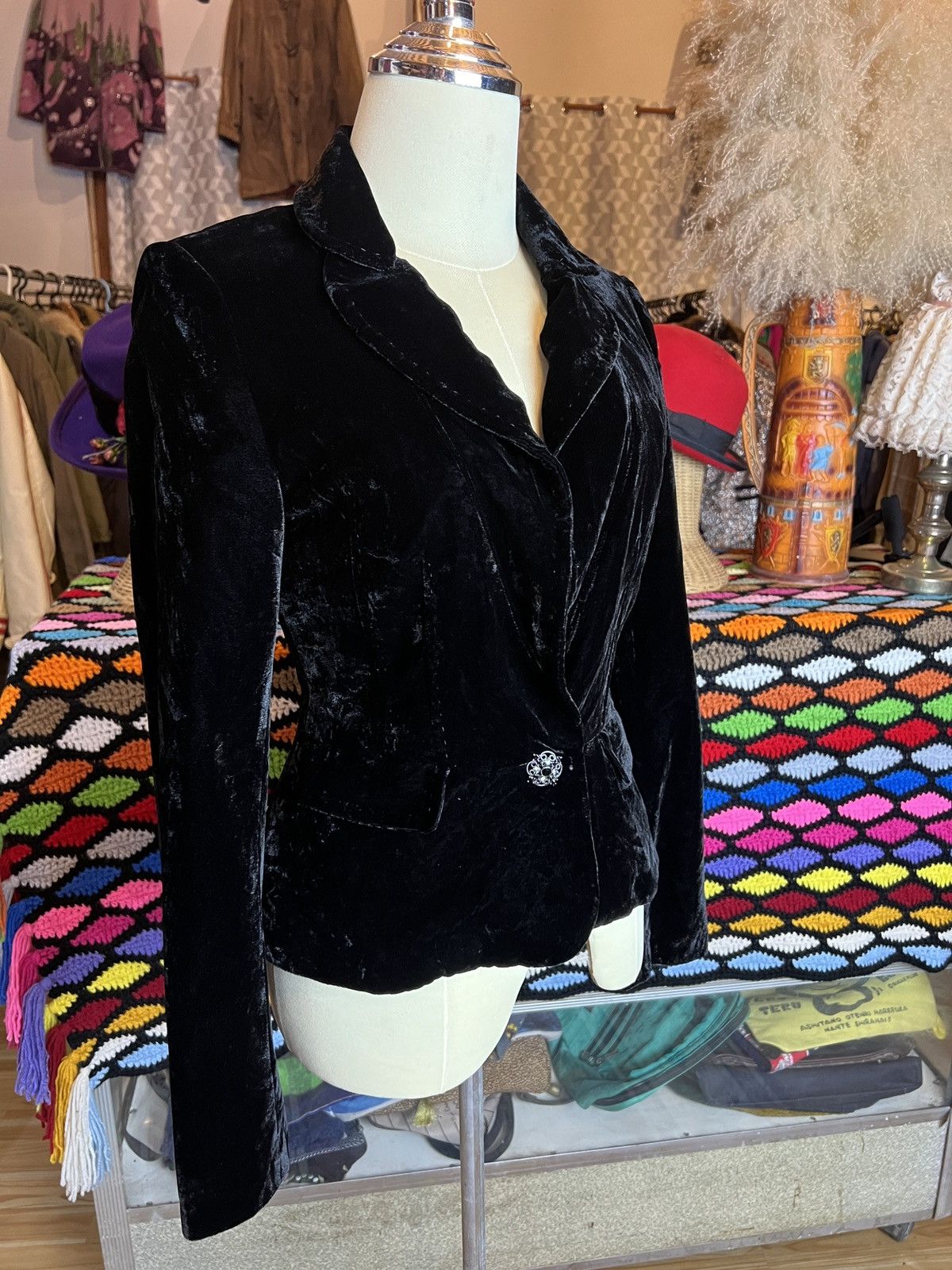 image of Designer Vanilla Confusion Brand Black Velvet Blazer Women's