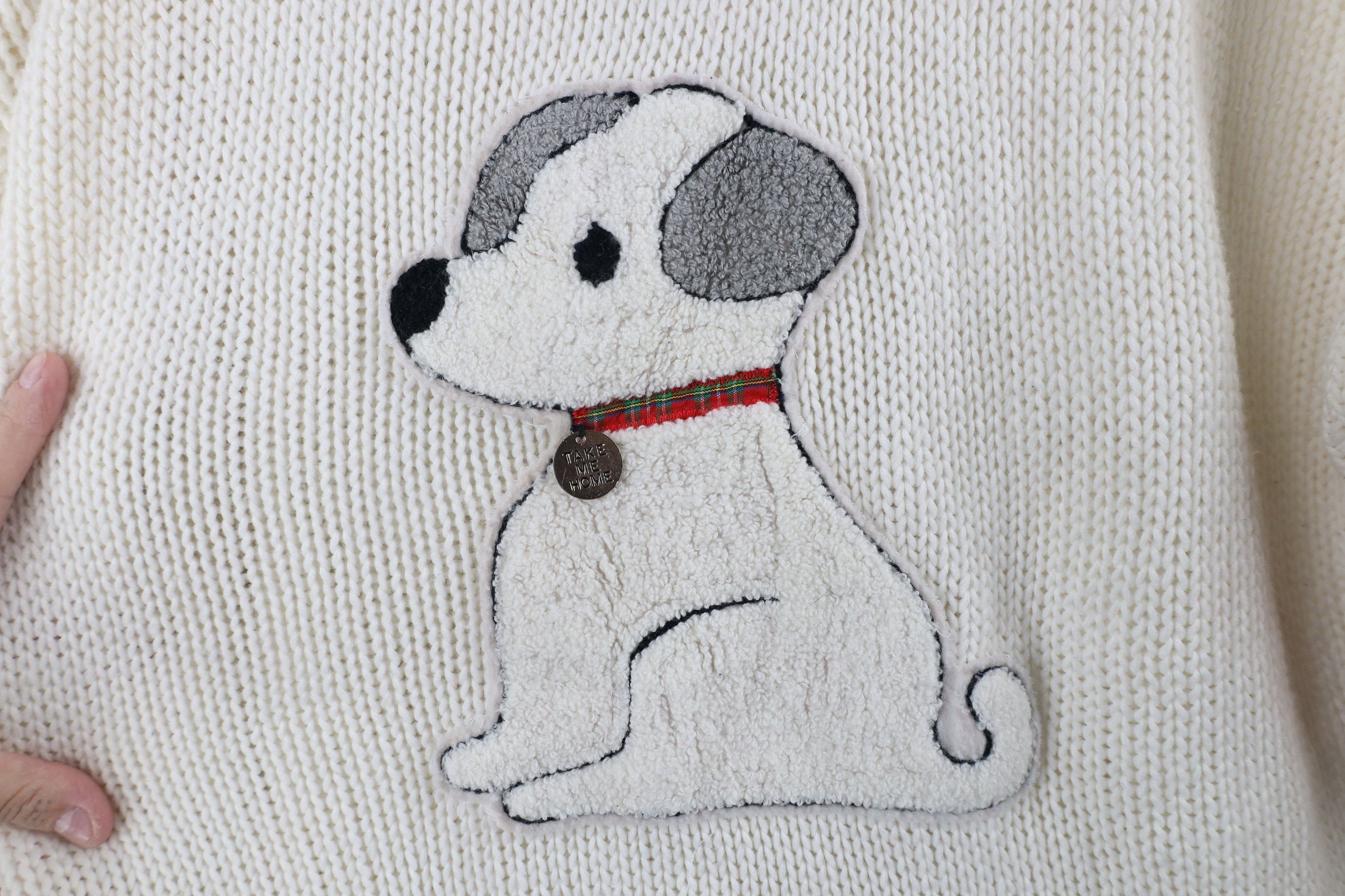 Vintage Vintage 90s Streetwear Striped Dog Chunky Knit Sweater White Size XXL / US 16-18 / IT 52-54 - 4 Thumbnail
