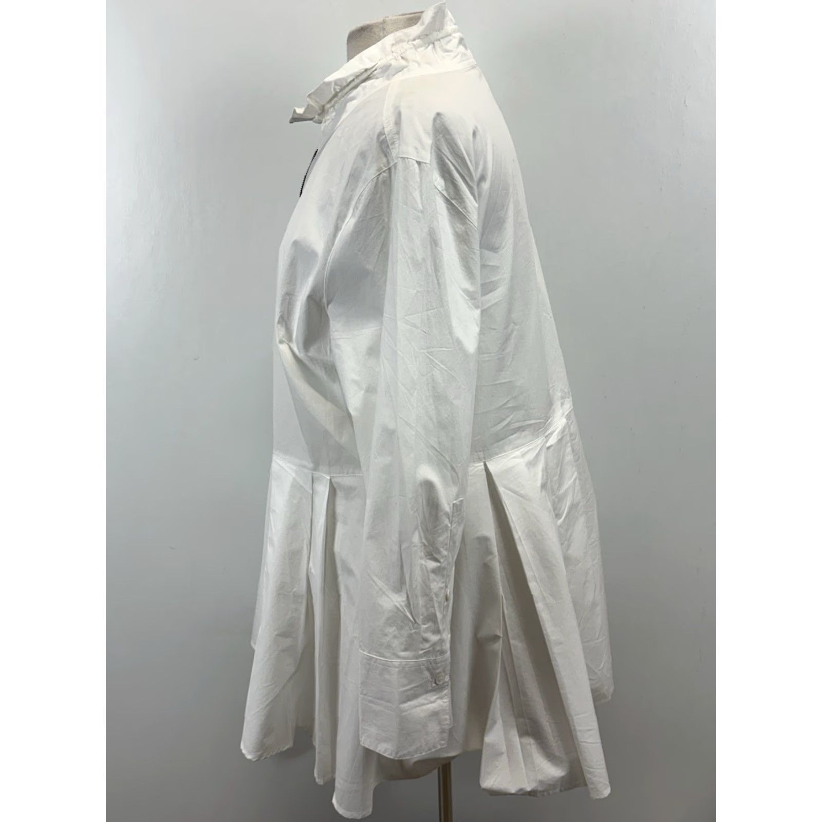 Vintage John Mark Crisp White Shirt Jacket XL Full Zip Mid Length Wire Collar Pleated Size XL / US 12-14 / IT 48-50 - 2 Thumbnail