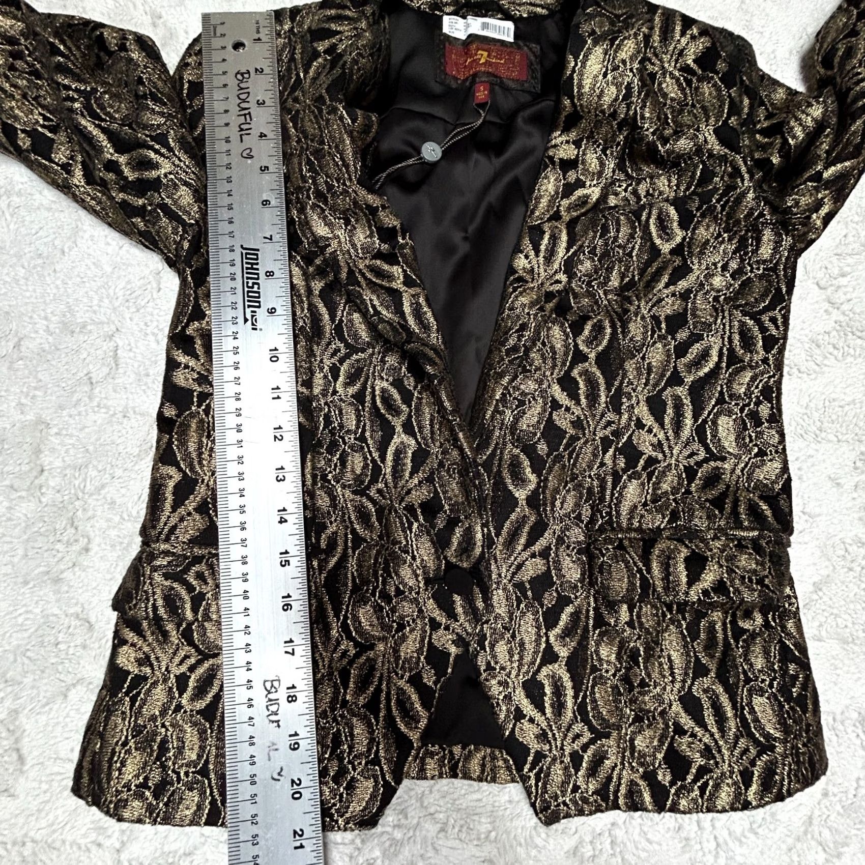 7 For All Mankind 7 For All Mankind Women's Small Black/Gold Single-Button Lace Blazer Shirt Blazer Size S / US 4 / IT 40 - 7 Thumbnail
