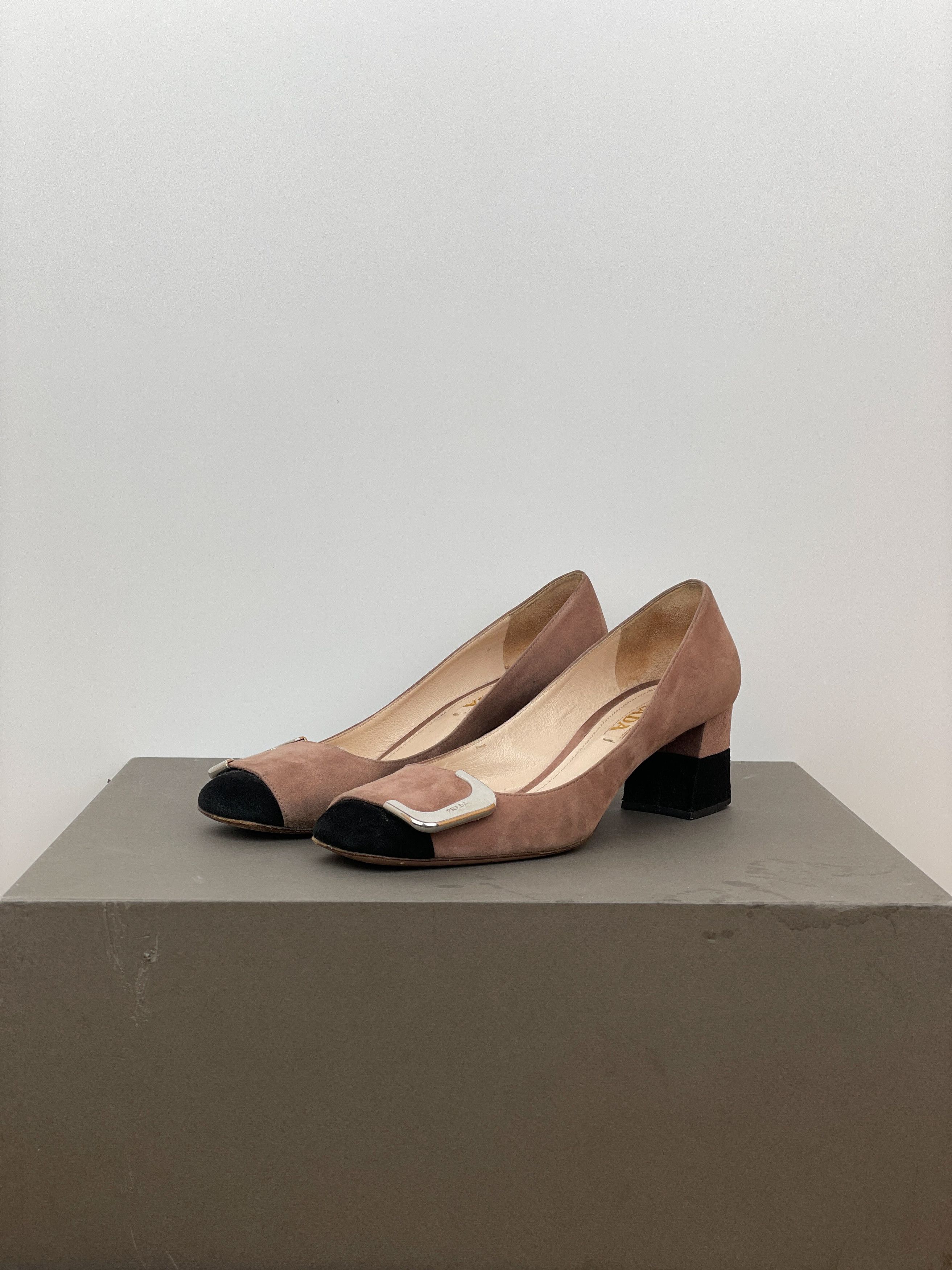 Prada 2000s Suede Large Clasp Ballet Pump Heels Size US 7 / IT 37 - 1 Thumbnail
