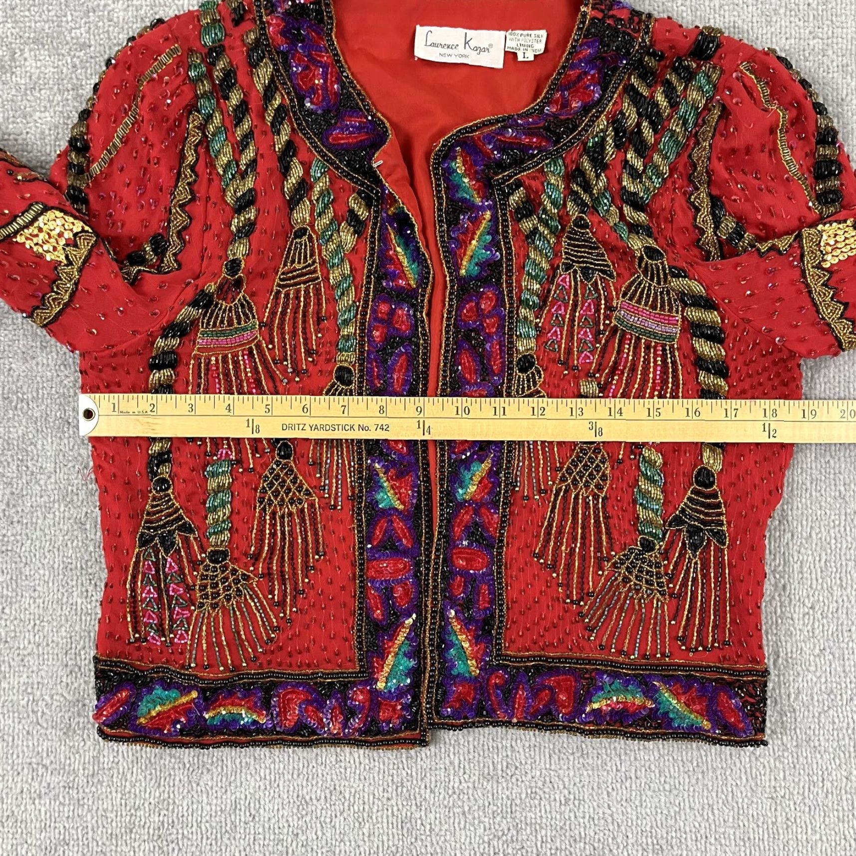 Vintage Vintage LAURENCE KAZAR Blazer Womens Large Red Silk Sequin Beaded Tassel Novelty Size L / US 10 / IT 46 - 5 Thumbnail