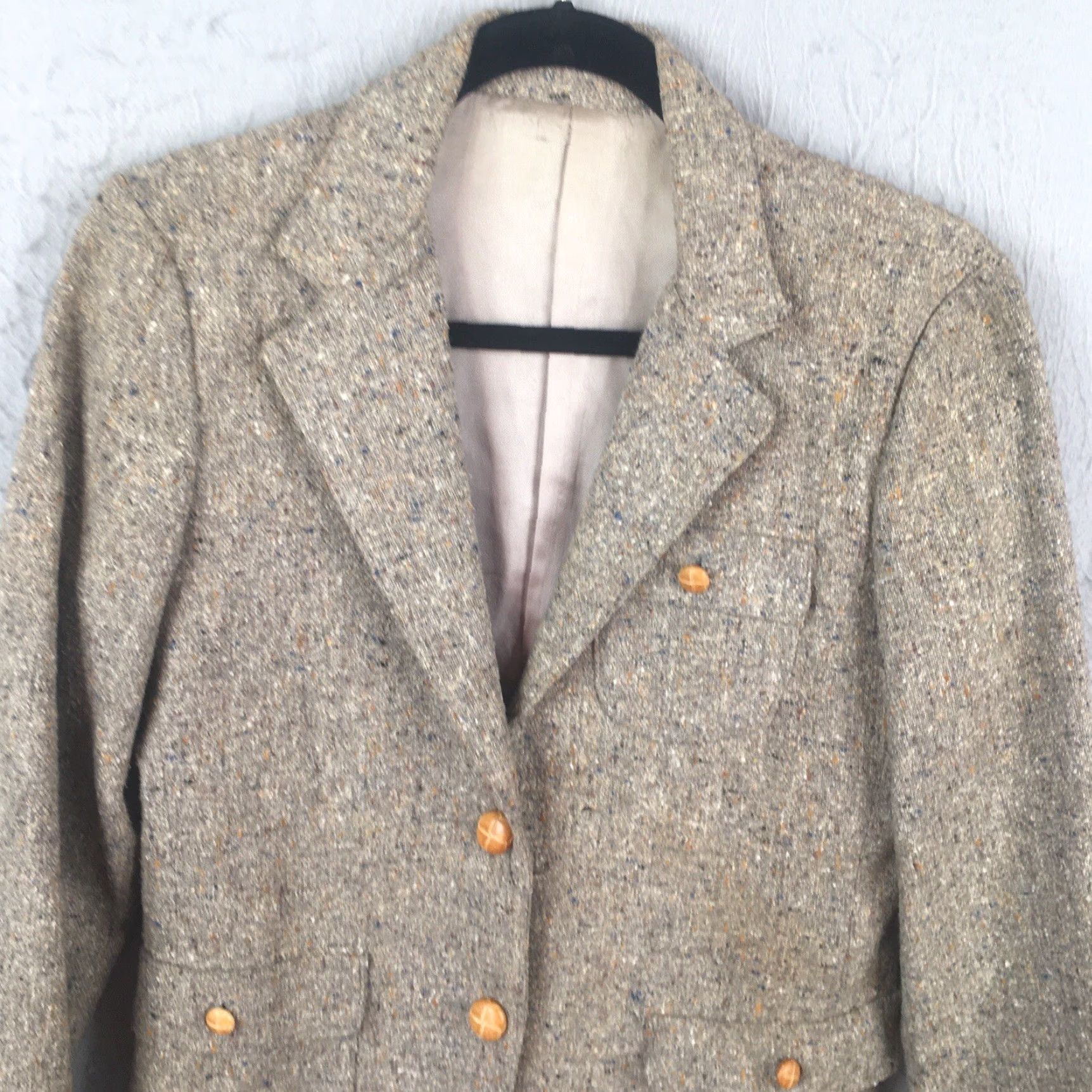 Vintage VINTAGE Happy Legs Blazer Juniors 11 Tan Brown Tweed Jacket Coat Wool Long Sleeve Button Collared Lined 70s College Preppy Womens Mens? Size L / US 10 / IT 46 - 2 Thumbnail