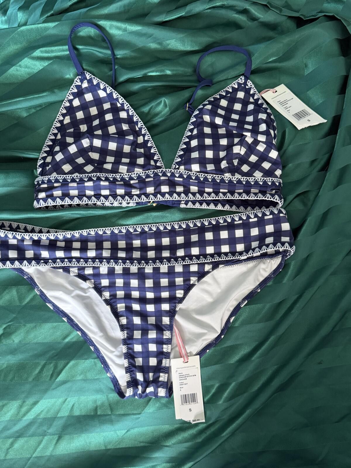 Vineyard Vines Vineyard Vines Gingham Stitch Bikini Deep Bay S Size ONE SIZE - 1 Thumbnail