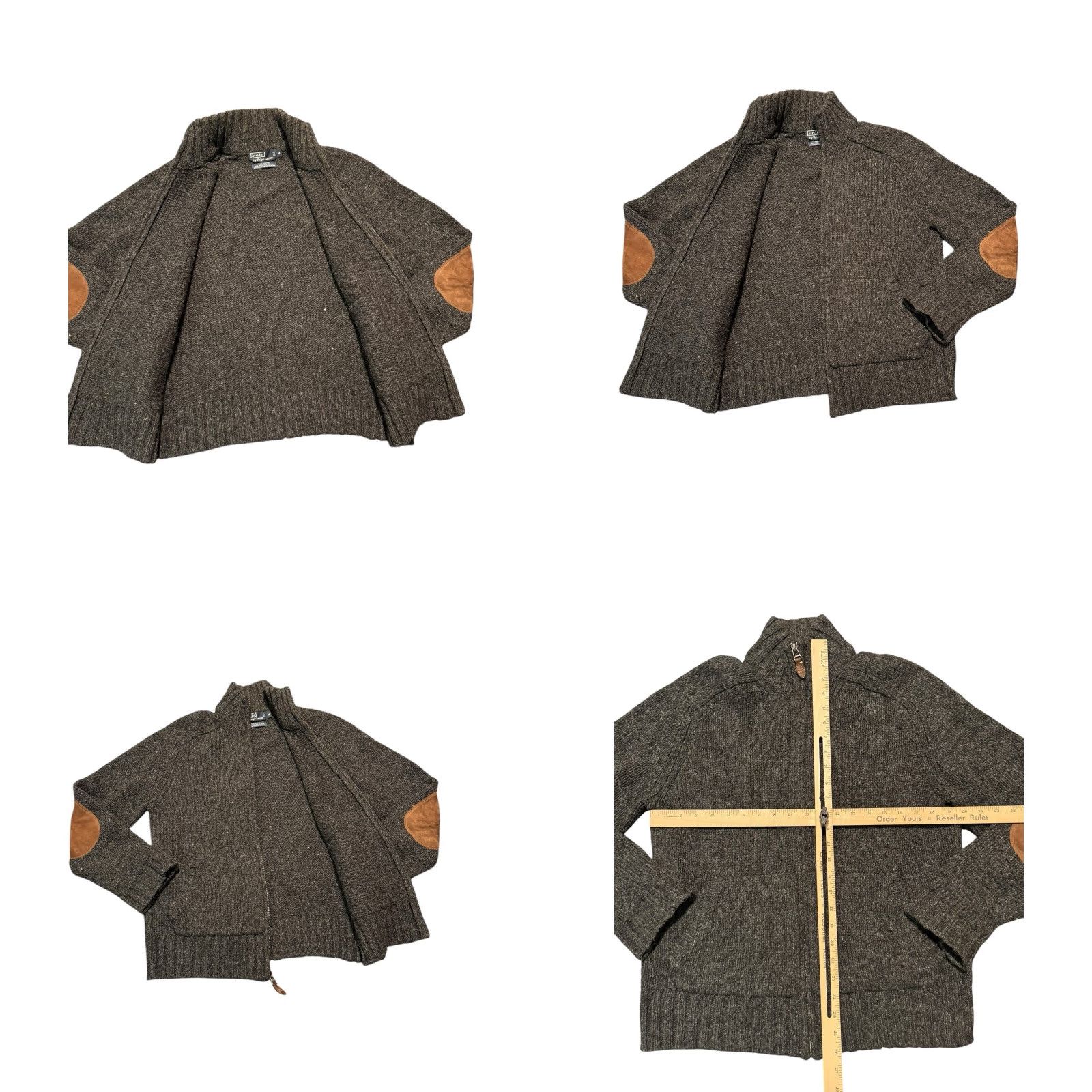 Polo Ralph Lauren VINTAGE Polo Ralph Lauren Full Zip Sweater Men M Gray Alpaca Wool Knit Leather Elbow Patch Slim Pockets Mock Neck Long Sleeve Size US M / EU 48-50 / 2 - 9 Thumbnail