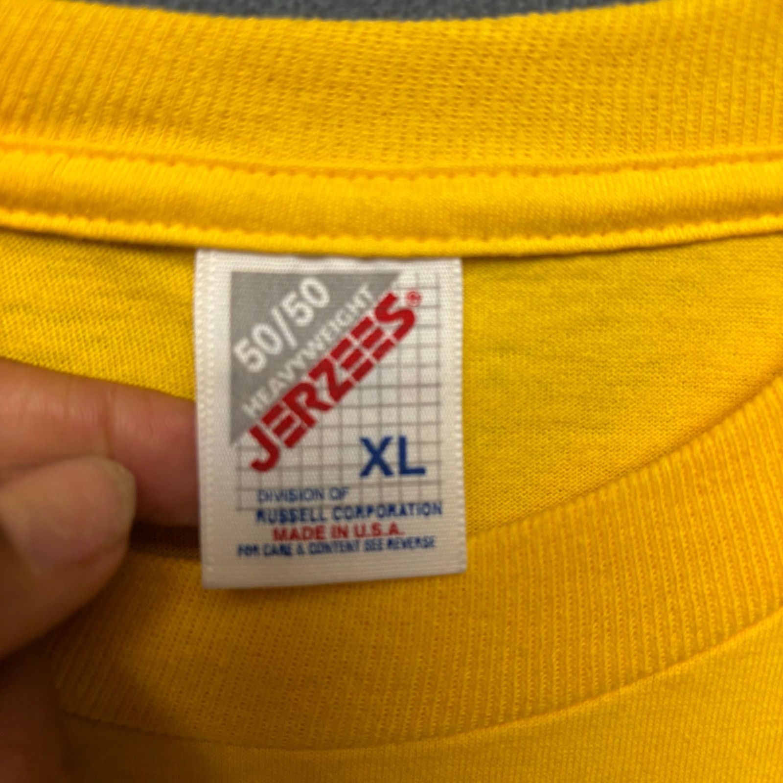 Jerzees Vintage Jerzees 50/50 Yellow T-Shirt XL USA Made Russell Co Size US XL / EU 56 / 4 - 3 Thumbnail