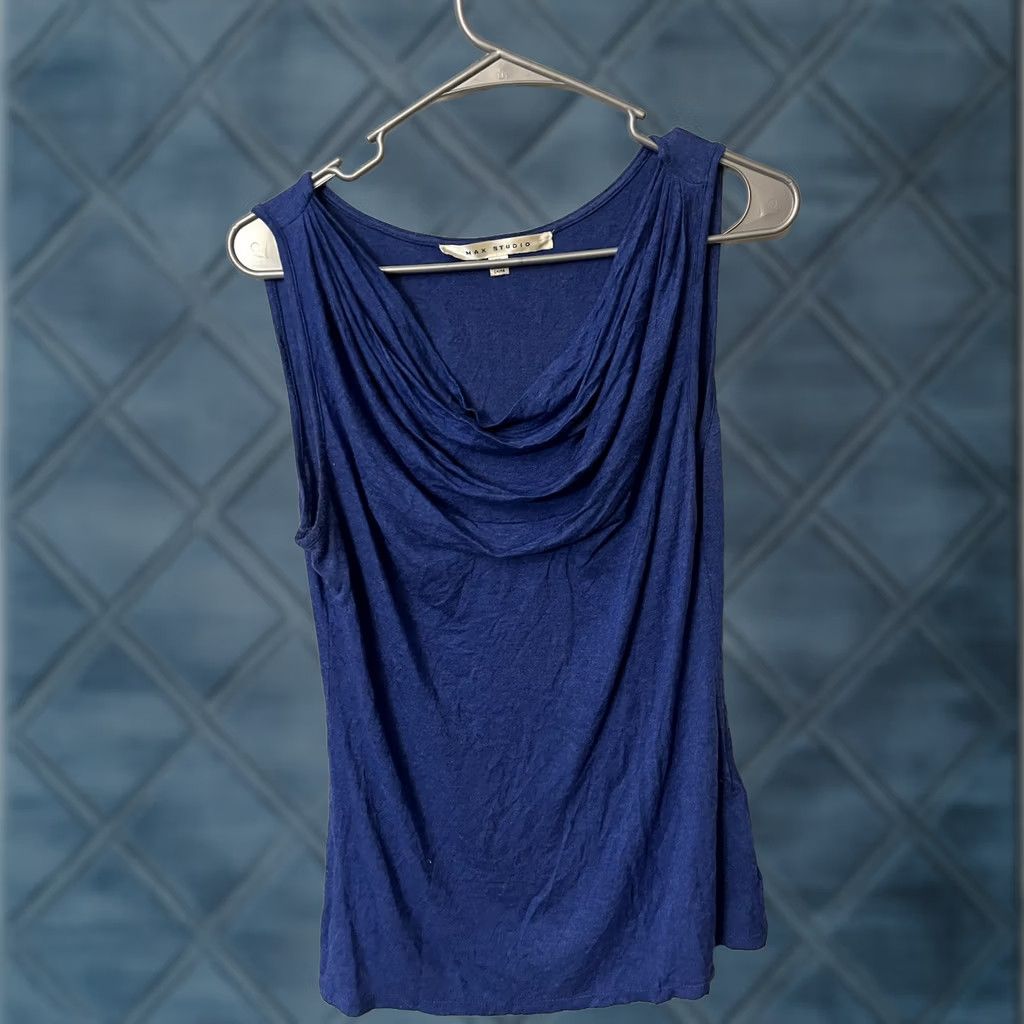 Vintage Max Studio Blouse Women's Size Medium Blue Cowl Neck Sleeveless Size M / US 6-8 / IT 42-44 - 1 Thumbnail