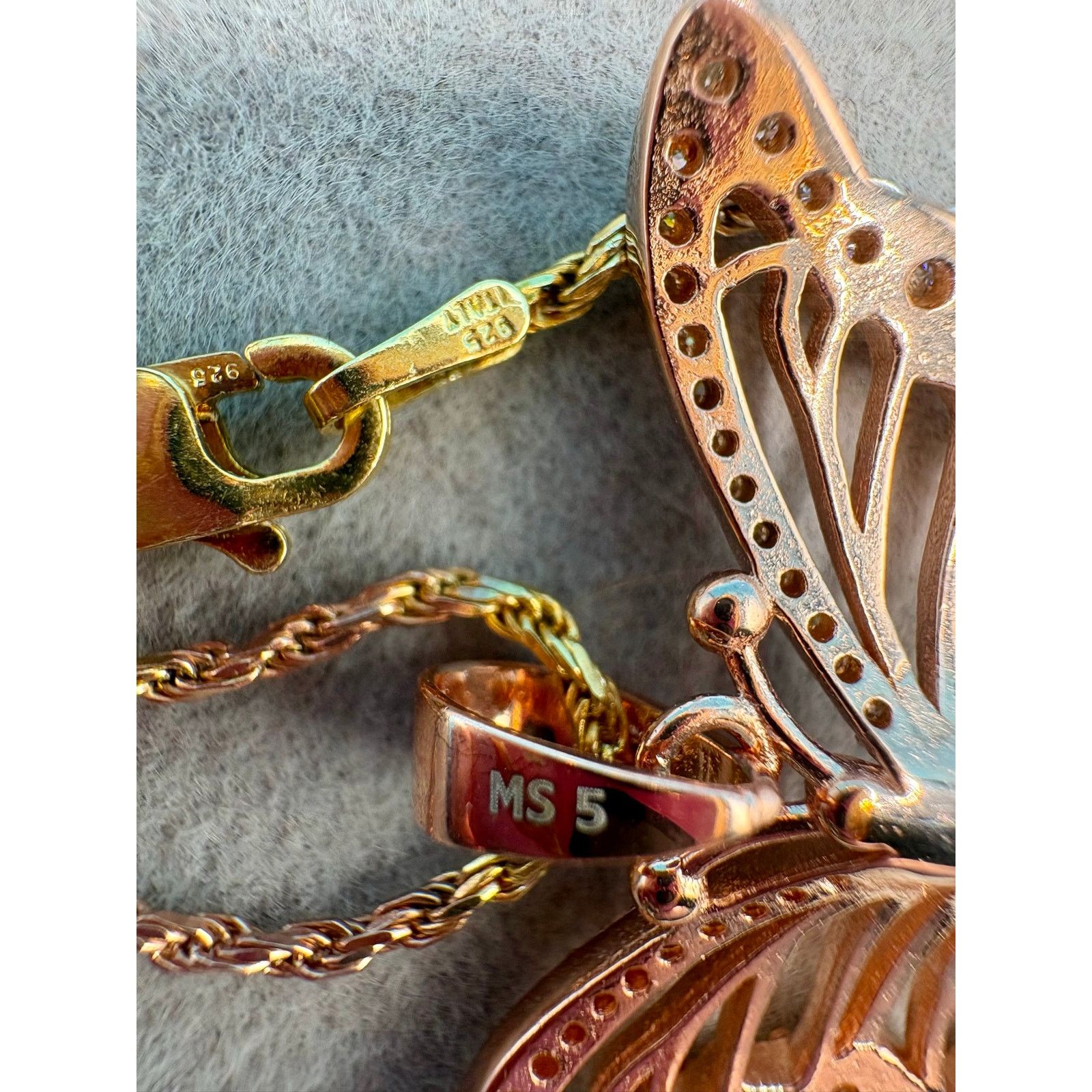 Jewelry Moissanite Butterfly Necklace/Earring Set in Rose Gold over Size ONE SIZE - 9 Thumbnail
