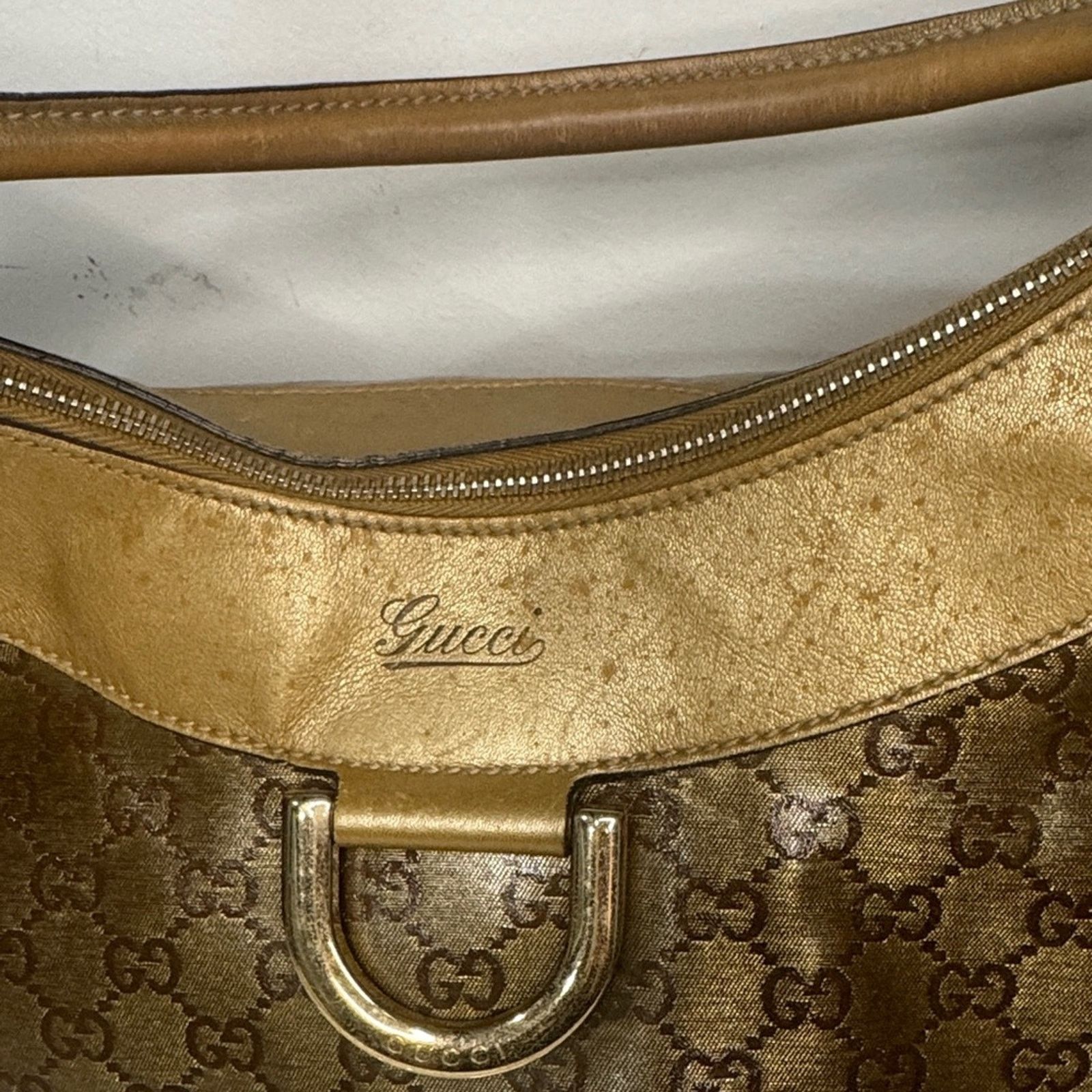 Gucci 💛GUCCI Gold Metallic GG Coated Canvas Hobo Bag 💛 Size ONE SIZE - 5 Thumbnail