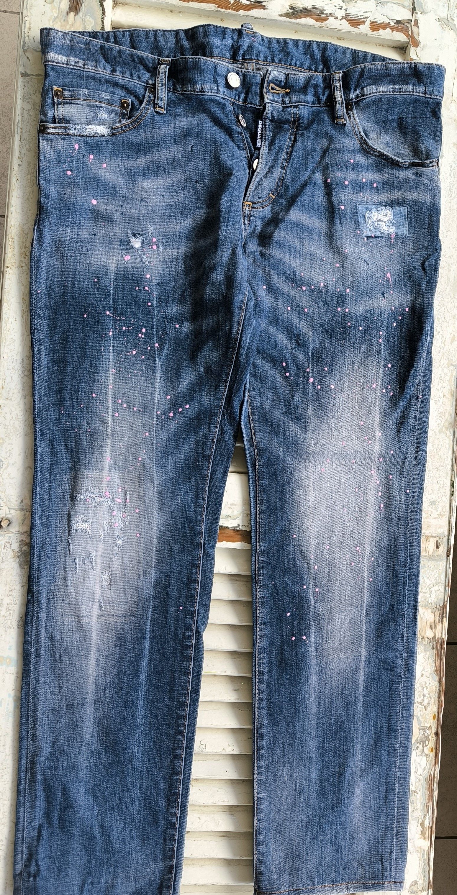 Dsquared2 DSQUARED2 Clement Fit Pink Paint Splatter Distressed Jeans Size US 36 / EU 52 - 1 Thumbnail
