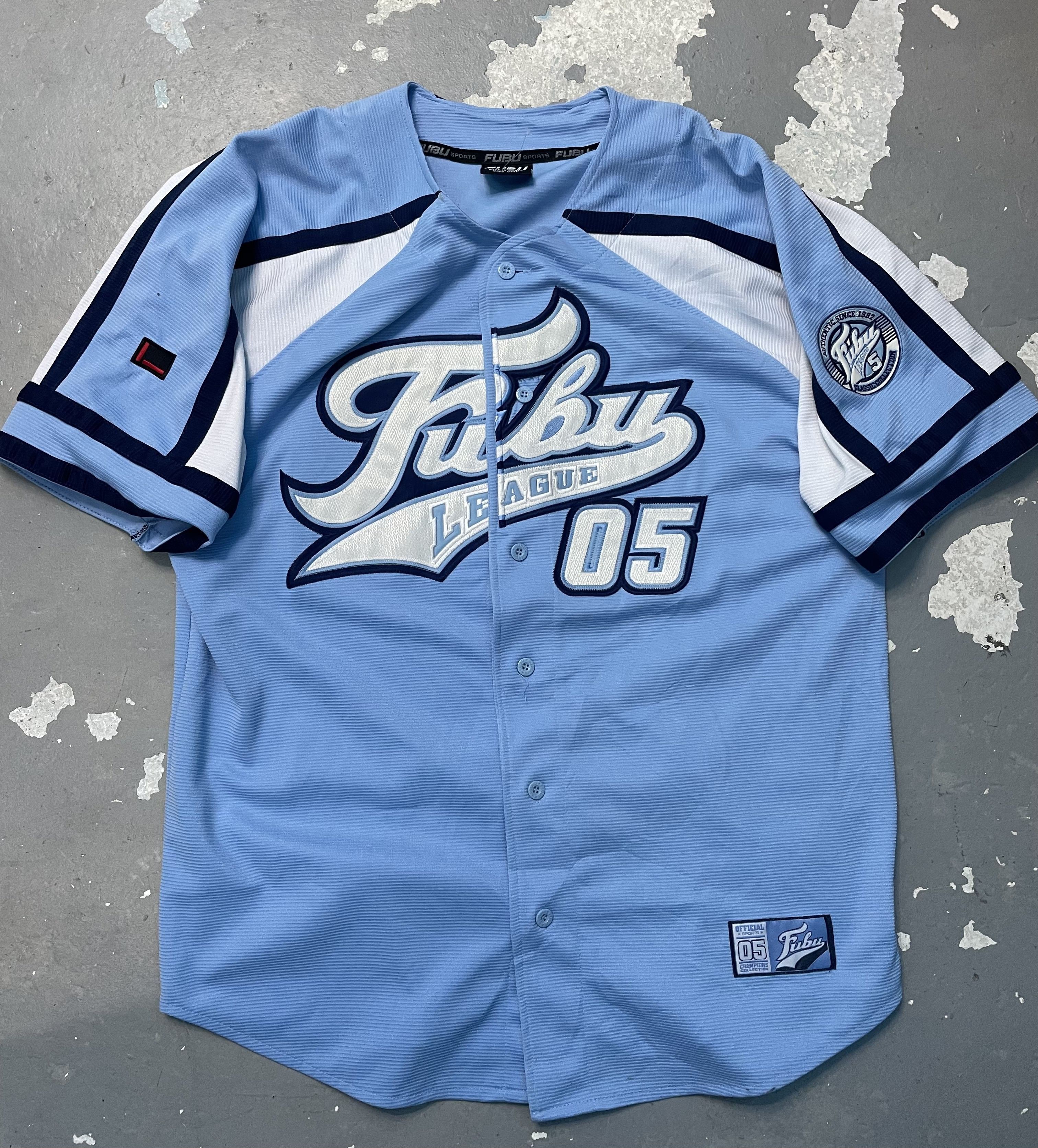 Vintage FUBU League 05 Baseball Jersey Light Blue