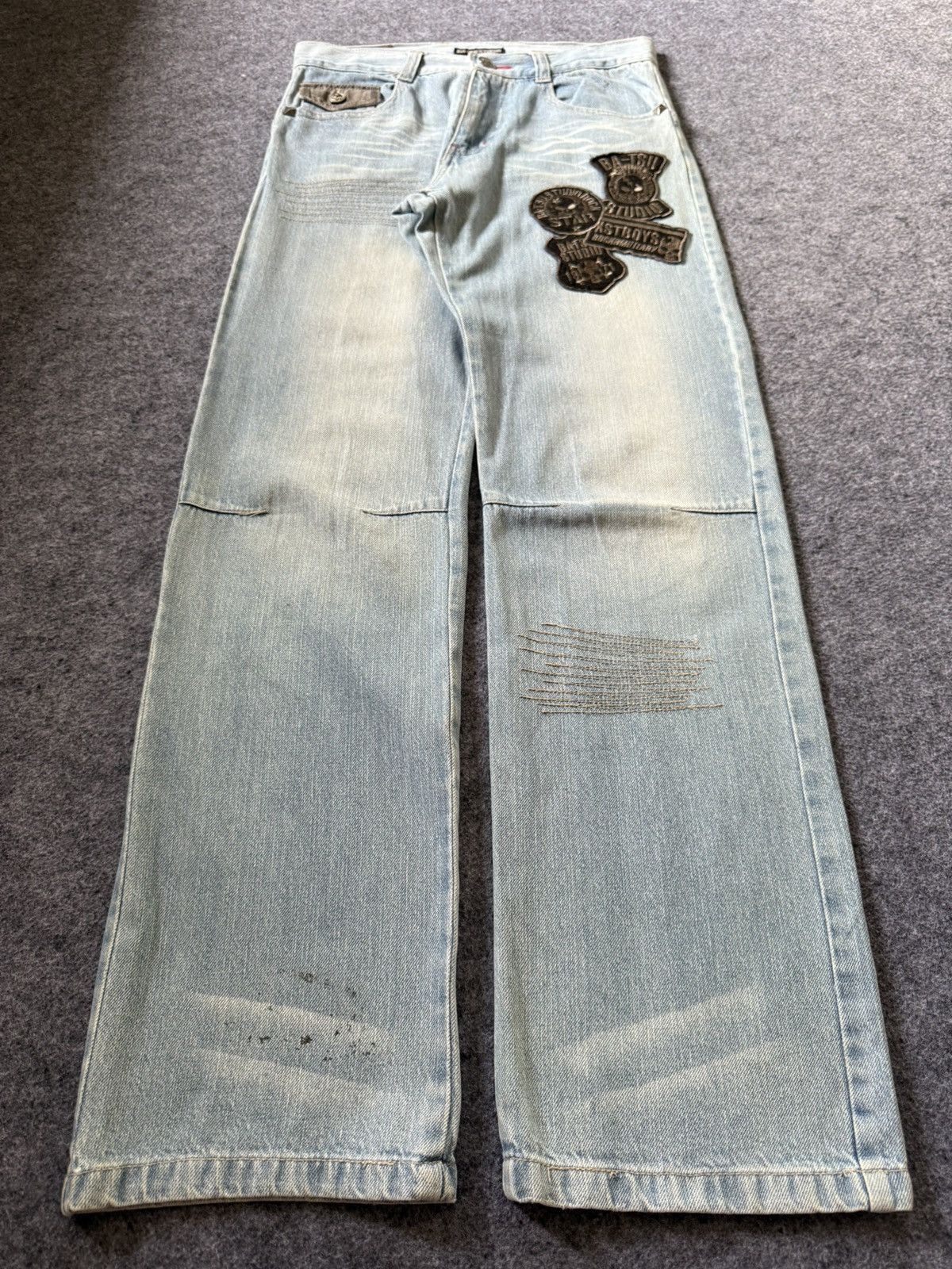 Hysteric Glamour × Japanese Brand × PPFM Ba-tsu Studio Japan Studded Patched Loose Straight Jeans Size US 29 - 2 Thumbnail
