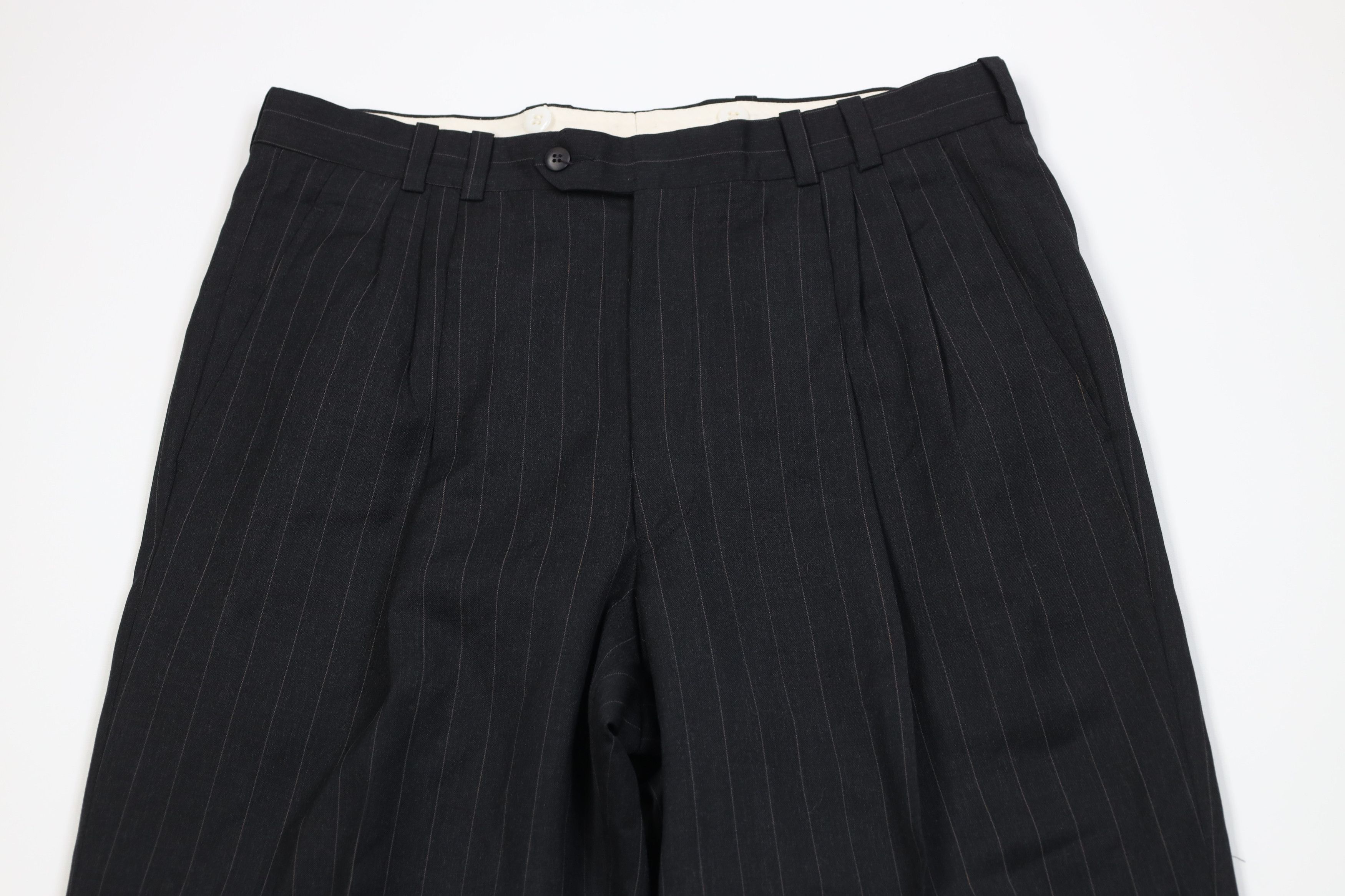 Vintage Vintage 90s Streetwear Pinstriped Wide Leg Chino Pants Black Size US 34 / EU 50 - 2 Thumbnail