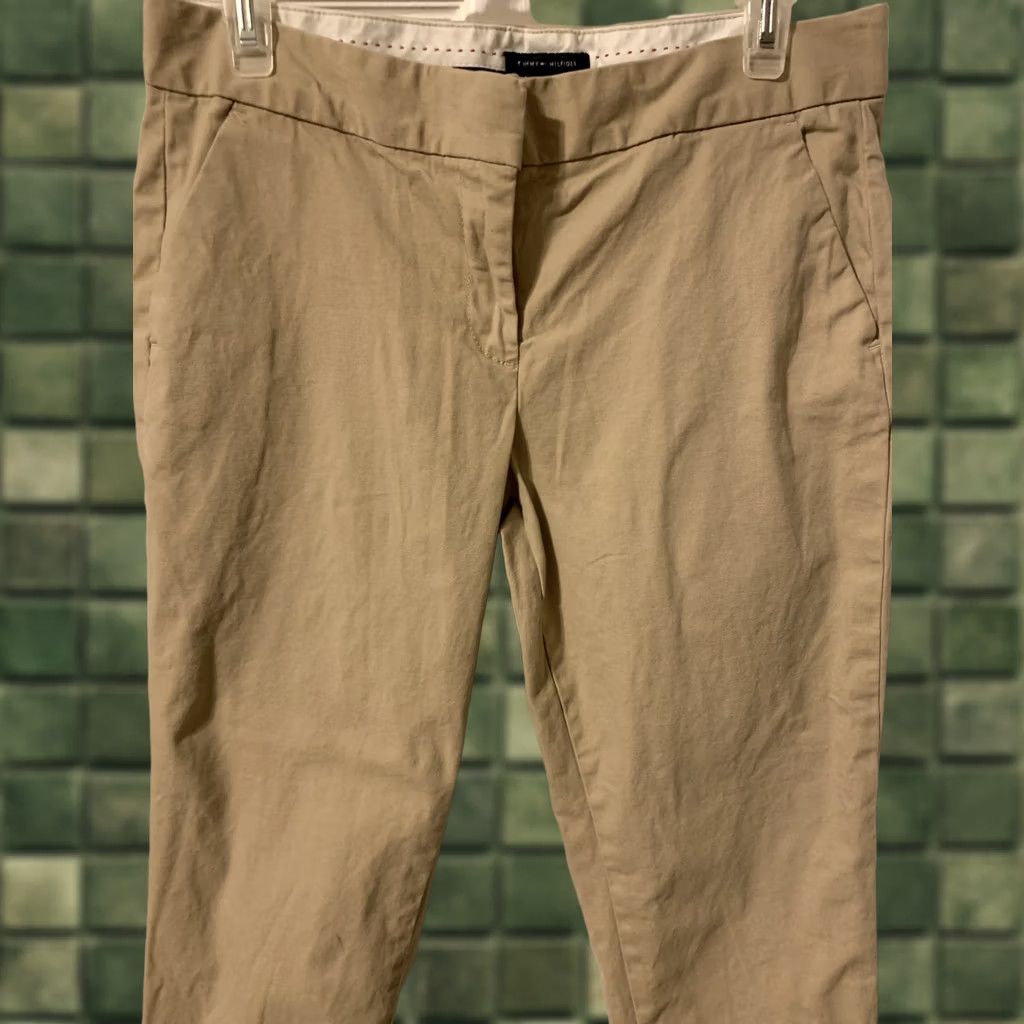 Tommy Hilfiger Tommy Hilfiger Womens 8 Khaki Flat Front Work Pants Chino Beige Size 30" / US 8 / IT 44 - 1 Thumbnail