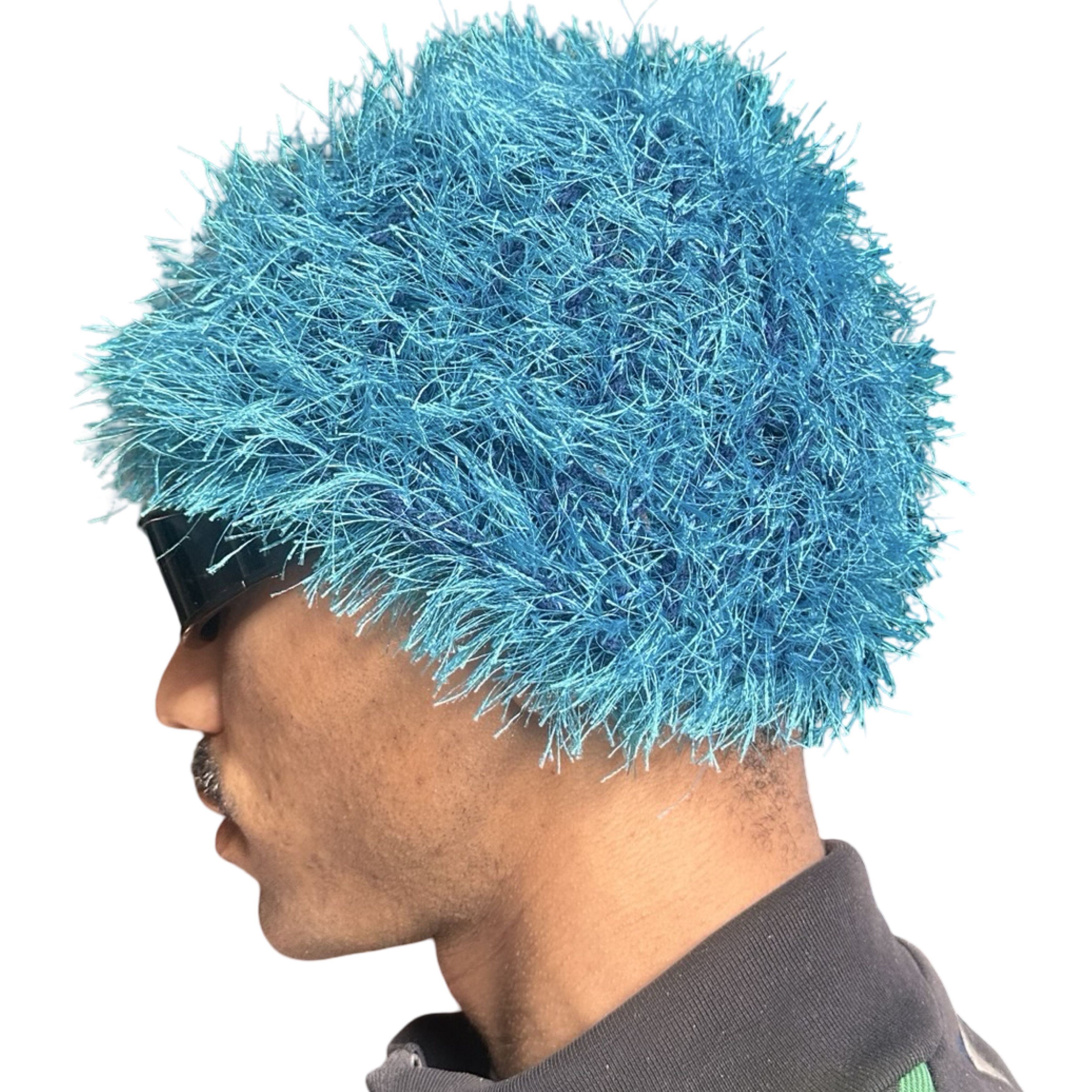 Vintage Vintage Hand knit Blue Fuzzy Winter Beanie Size ONE SIZE - 3 Thumbnail