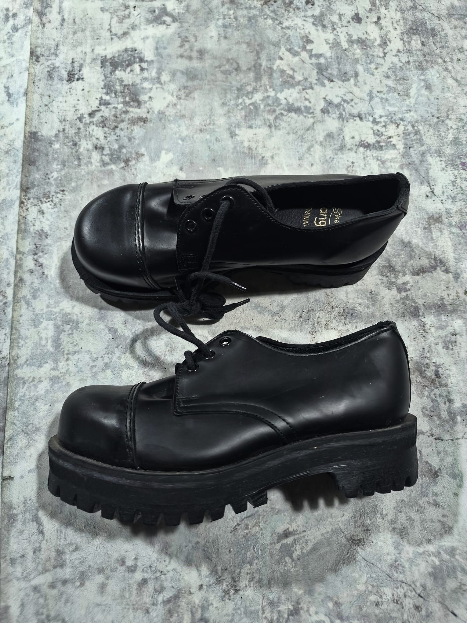 Leather vintage steel cap toe leather shoes chunky platform emo Size US 4 / IT 34 - 5 Thumbnail