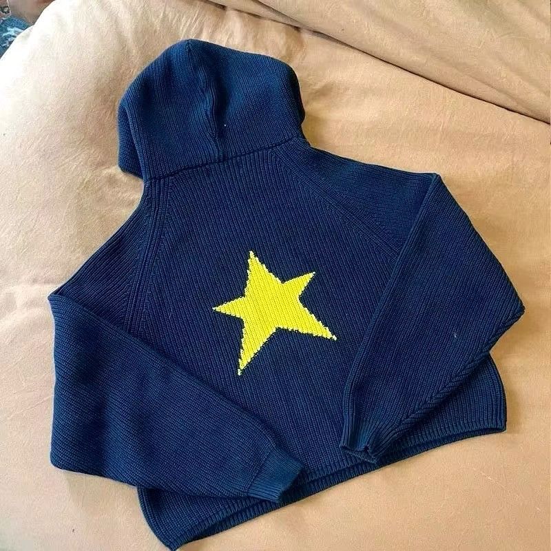 Designer × Vintage Knitted Loose Star Print Streetwear Sweater Pullover Size L / US 10 / IT 46 - 2 Thumbnail