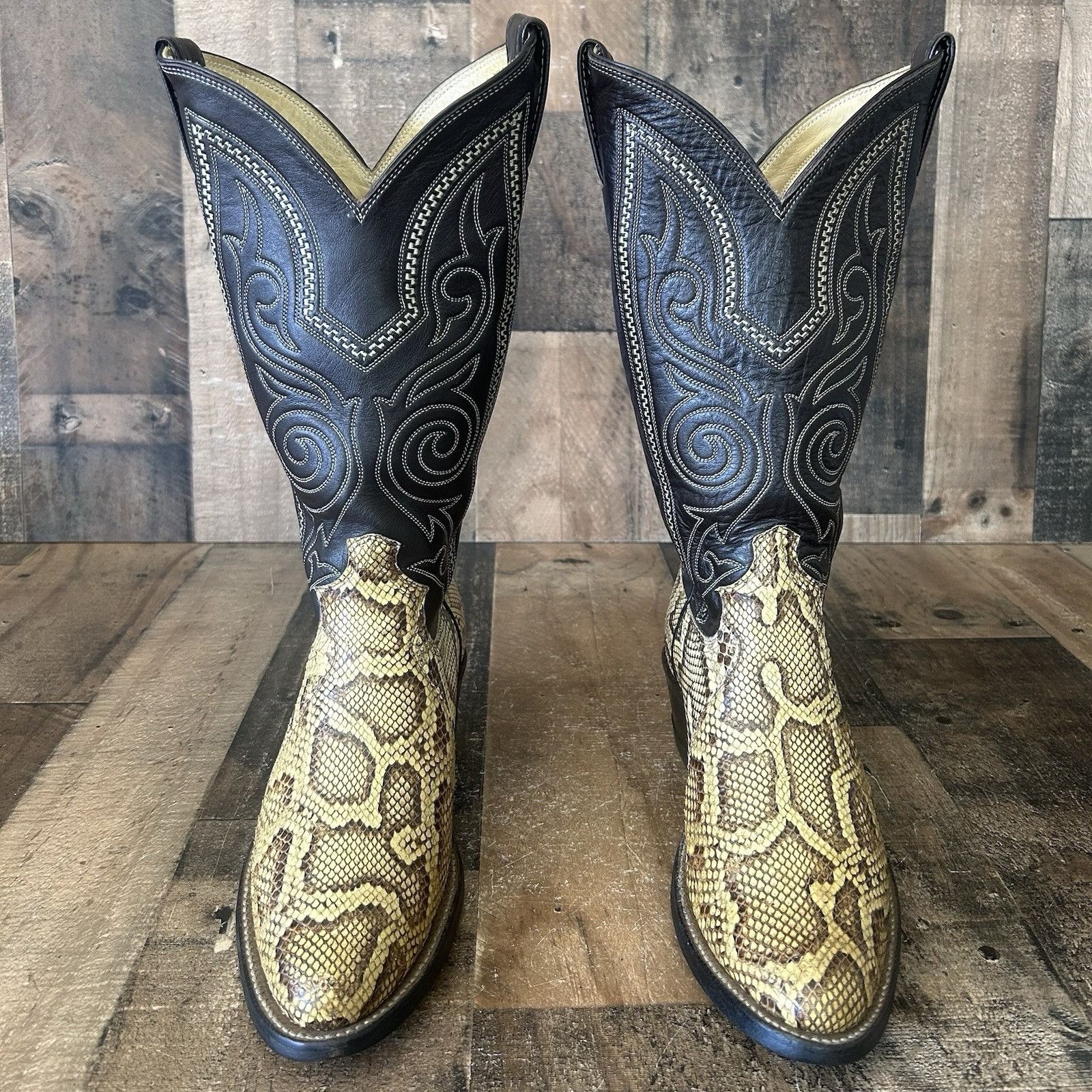 Justin Vintage Snakeskin Round Toe Cowboy Boots Mens 7.5 D