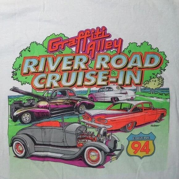 Hanes × Vintage Vintage Graffiti Alley River Road Classic Cars Neon T-Shirt Size US L / EU 52-54 / 3 - 1 Thumbnail