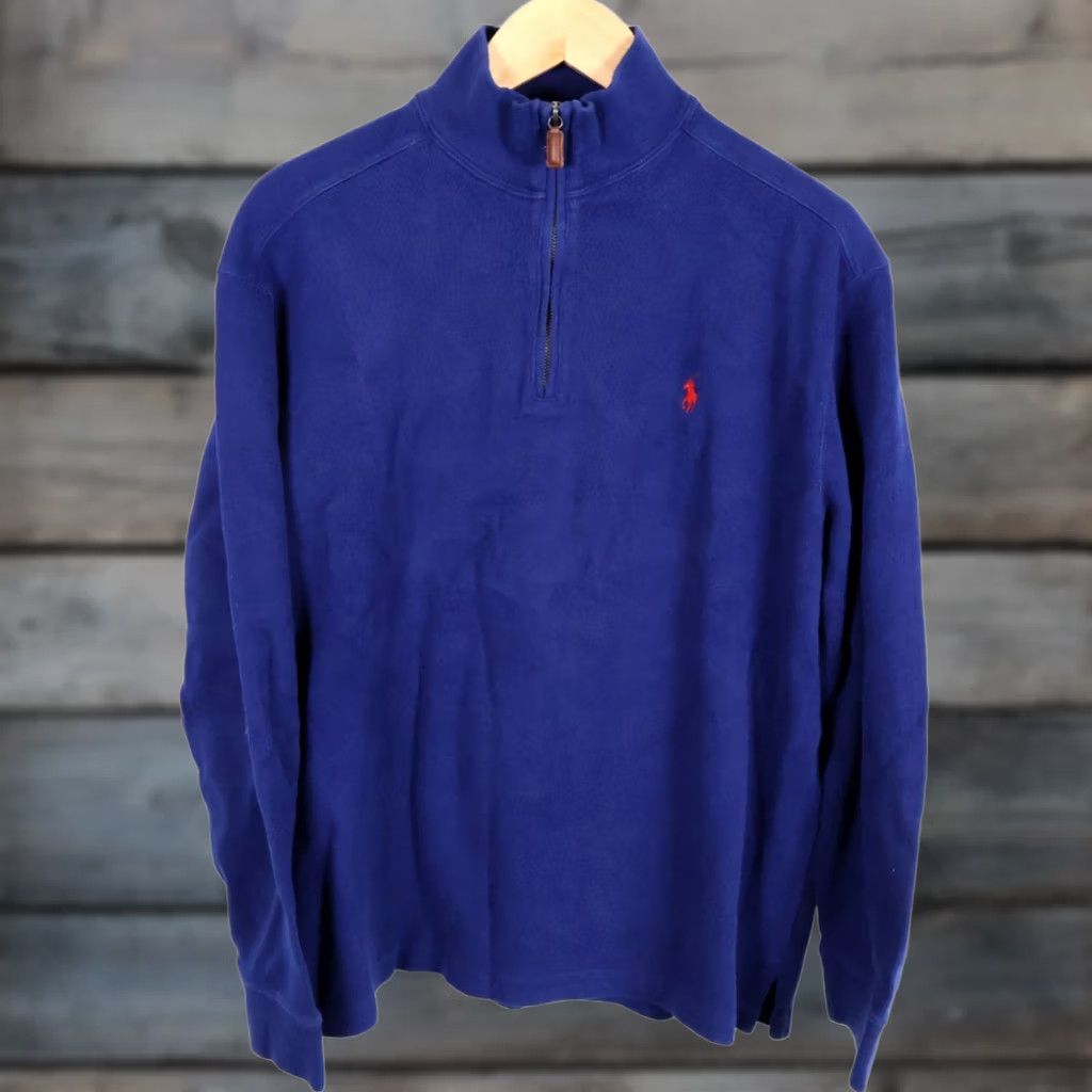 Polo Ralph Lauren Polo Ralph Lauren Sweater Men XL Blue 1/4 Zip Mock Neck 100% Cotton Preppy Size US XL / EU 56 / 4 - 1 Thumbnail