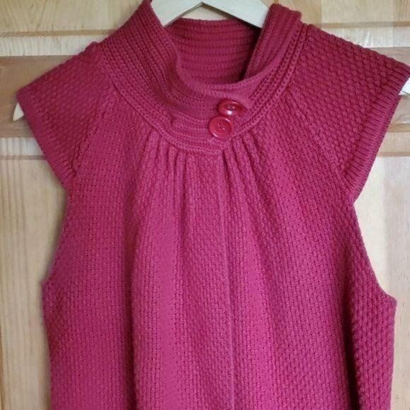 Vintage August Silk Sz. M Red Sweater Mock Neck Button Closure Vest Size M / US 6-8 / IT 42-44 - 2 Thumbnail