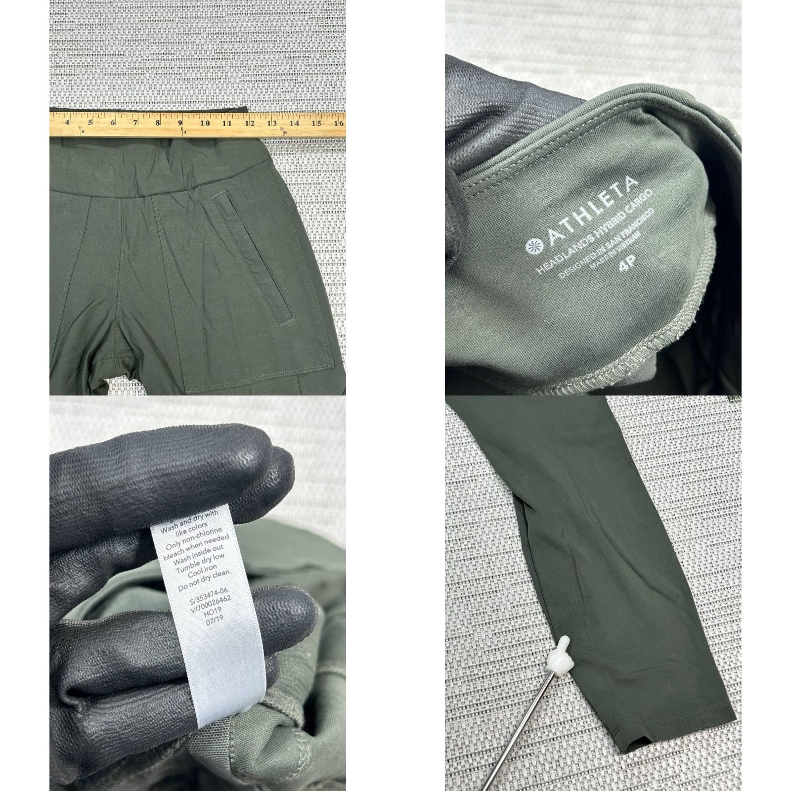 Athleta Athleta Headlands Hybrid Cargo Leggings Womens 4 Petite Green Nylon Mid Rise Size 27" / US 4 / IT 40 - 8 Thumbnail