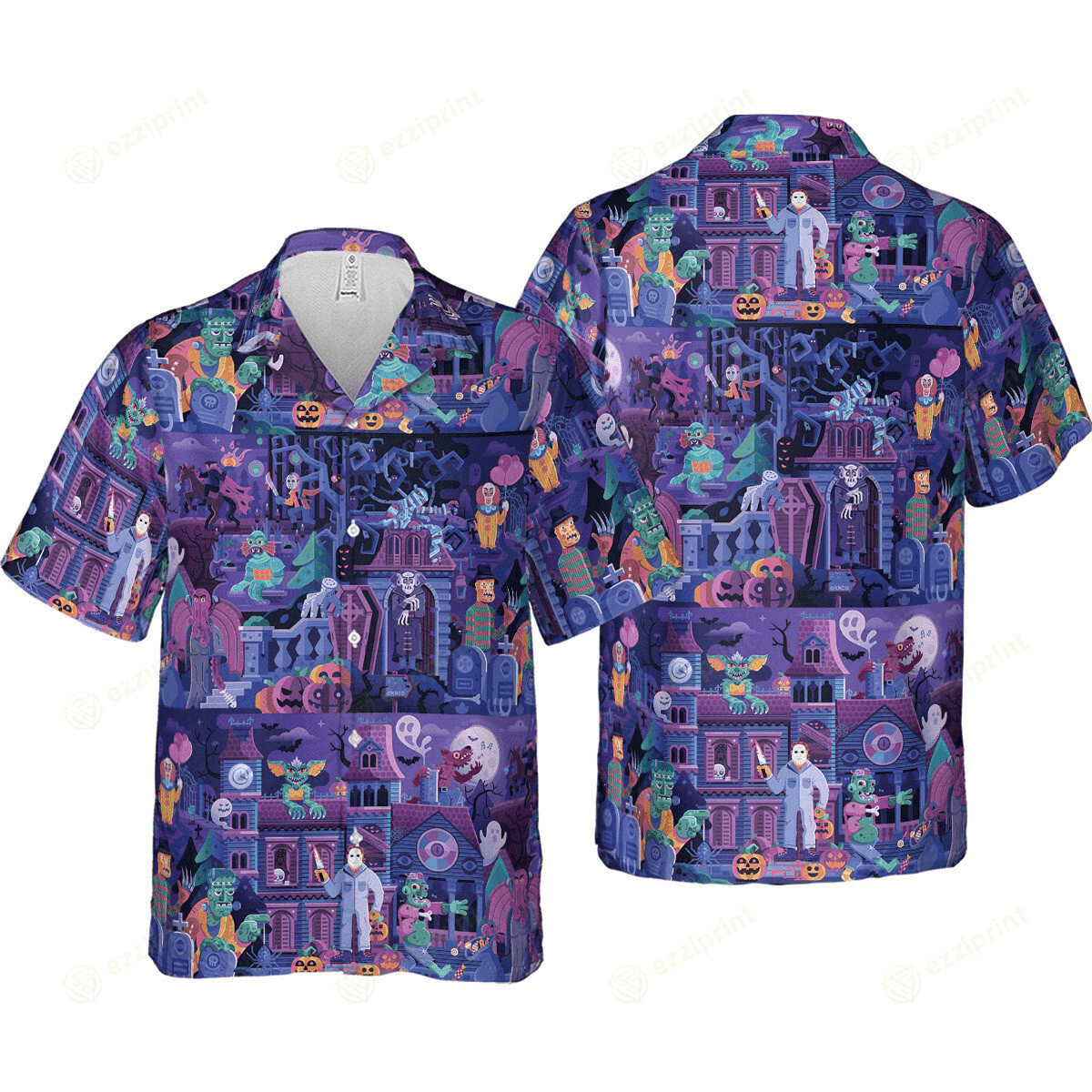 Designer × The Unbranded Brand Retro Monster Party Hawaiian Shirt – Vintage Horror Vibes Size US M / EU 48-50 / 2 - 4 Thumbnail