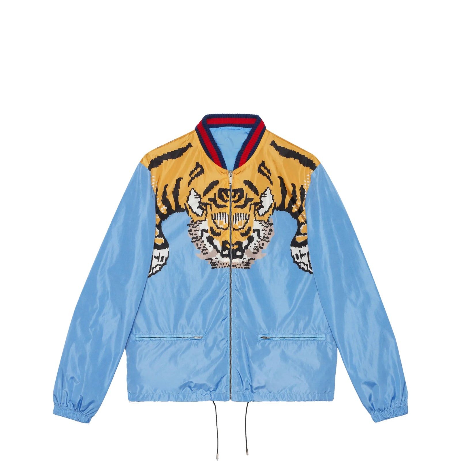 Image of Gucci - Tiger Print Windbreaker Jacket (T48) in Blue, Women's (Size XL)