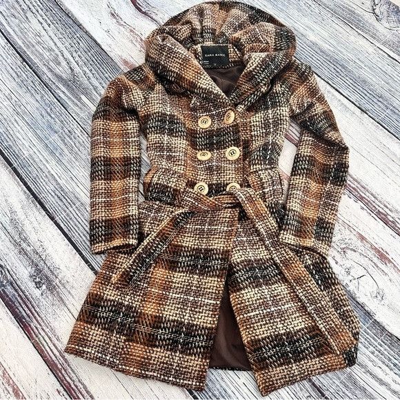 Zara Zara Plaid Wool-Blend Plaid Belted Coat Size XS / US 0-2 / IT 36-38 - 2 Thumbnail