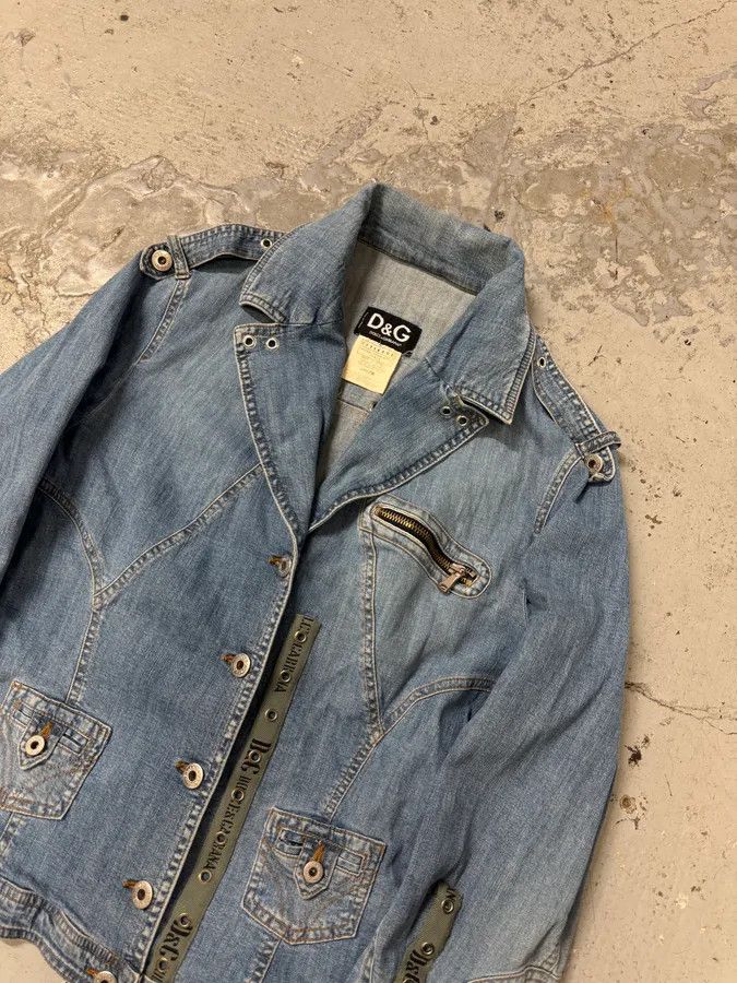 Designer × Dolce & Gabbana × Vintage SS2004 Dolce & Gabbana Military Bondage Denim Jacket Size M / US 6-8 / IT 42-44 - 2 Thumbnail