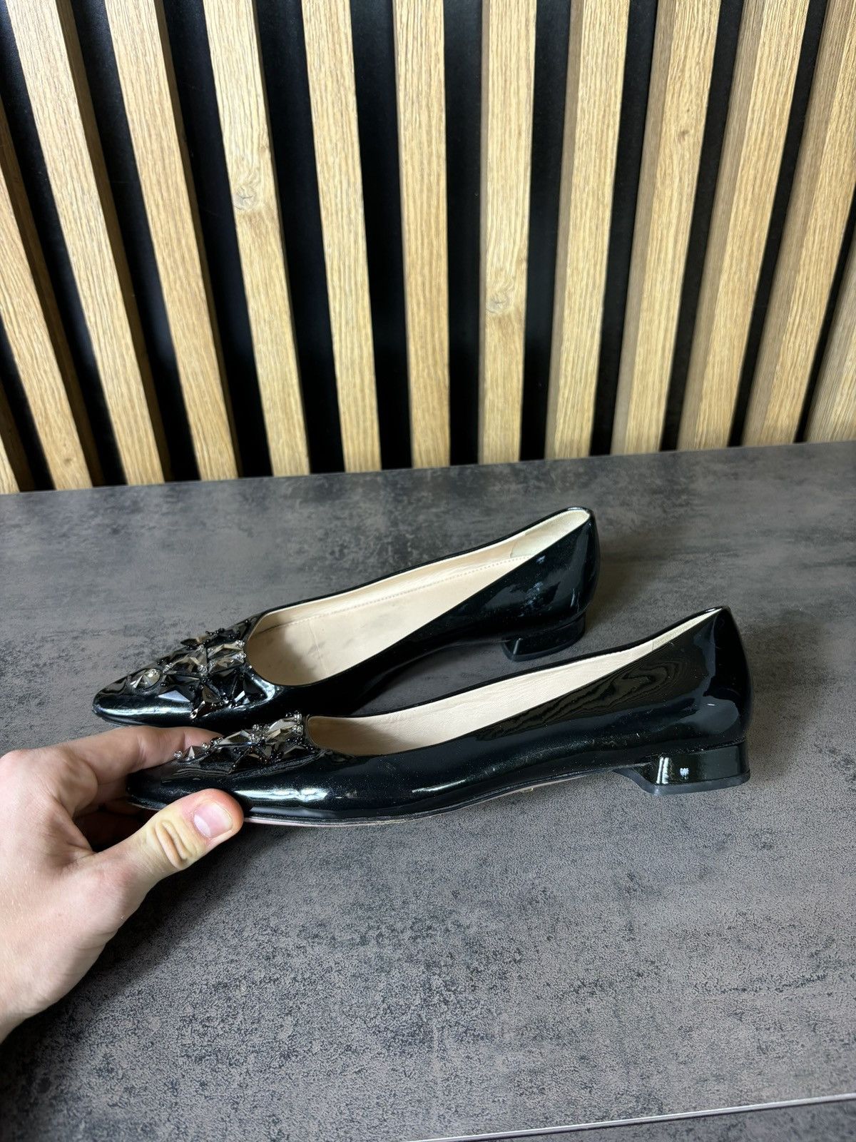 Designer × Prada Luxury Prada Y2K Flat Italy 00s Style Black Leather size 38 Size US 7 / IT 37 - 4 Thumbnail