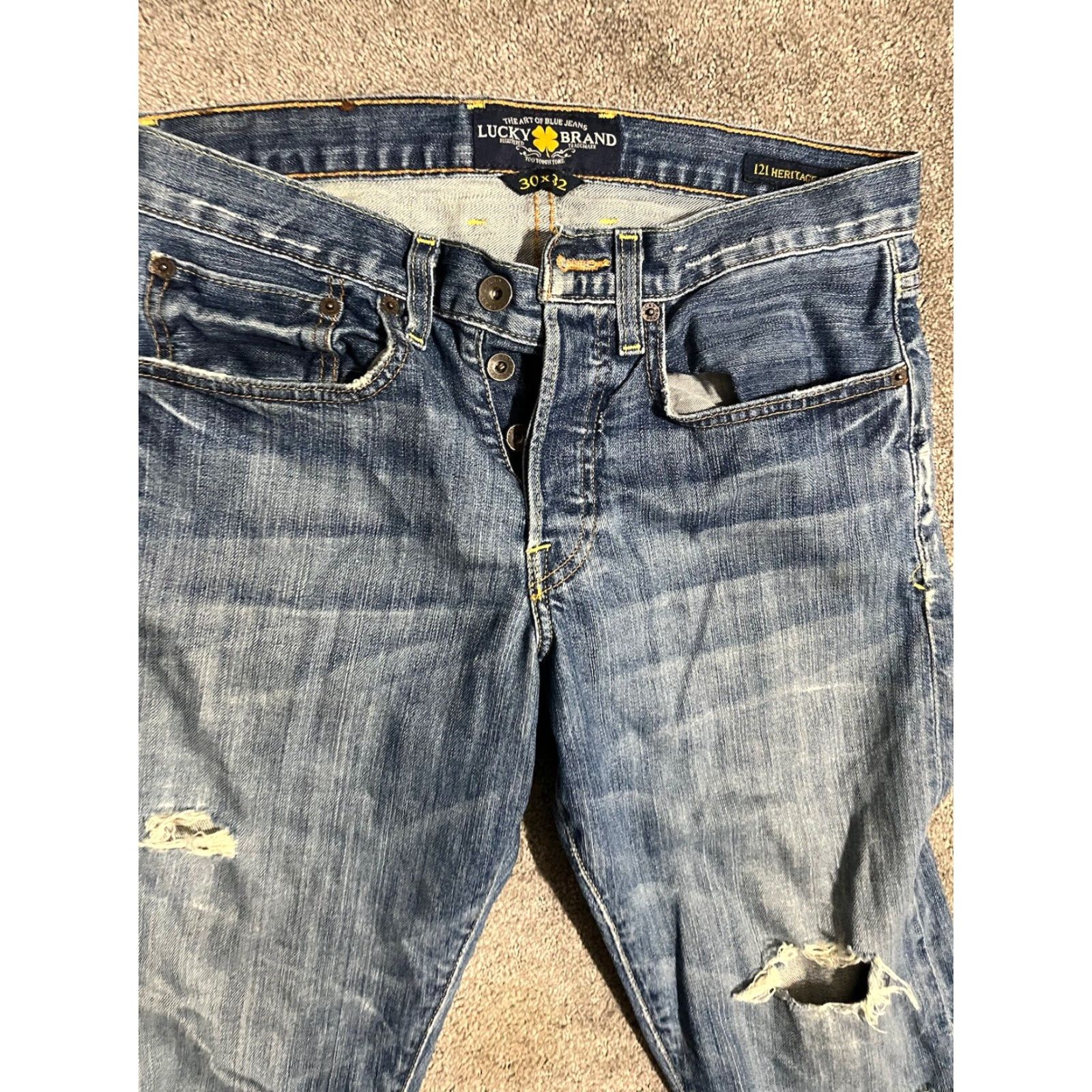 Lucky Brand Lucky Brand Jeans Mens 30X32 Distressed 121 Heritage Slim 5-Pocket Denim Blue Regular Straight Modern Mens Size US 30 / EU 46 - 4 Thumbnail