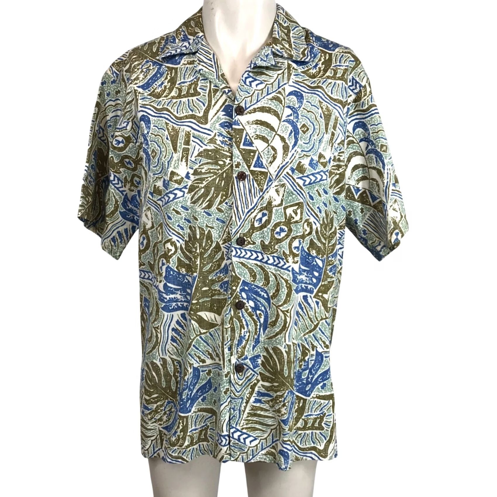 Vivobarefoot GO BAREFOOT MEN'S XL GREEN/BROWN SHORT SLEEVE BUTTON COLLARED HAWAIIAN SHIRT Size US XL / EU 56 / 4 - 2 Thumbnail