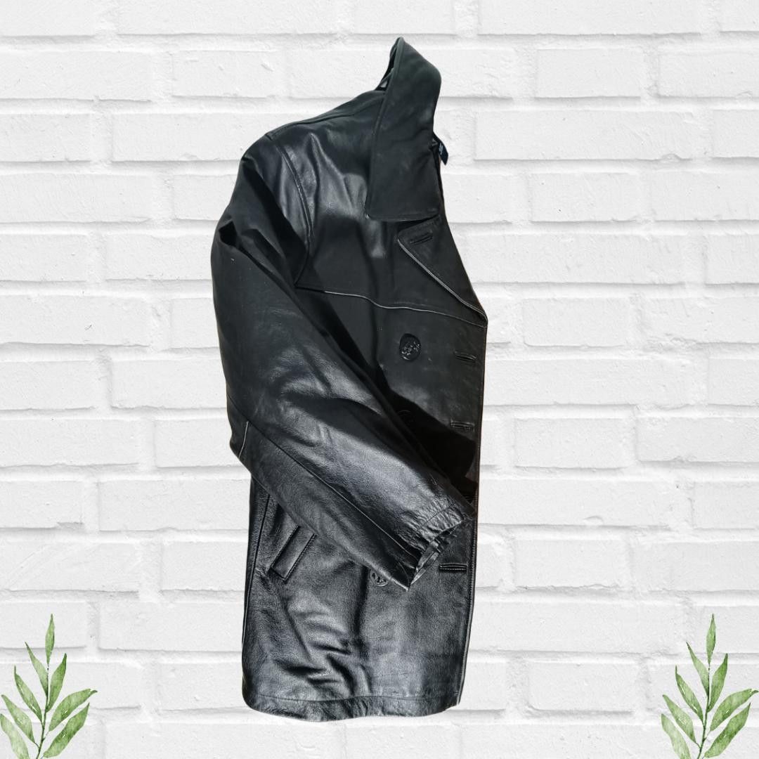 Gap Gap Men's Black Leather Y2k Vintage Peacoat Overcoat Size M Size US M / EU 48-50 / 2 - 8 Thumbnail