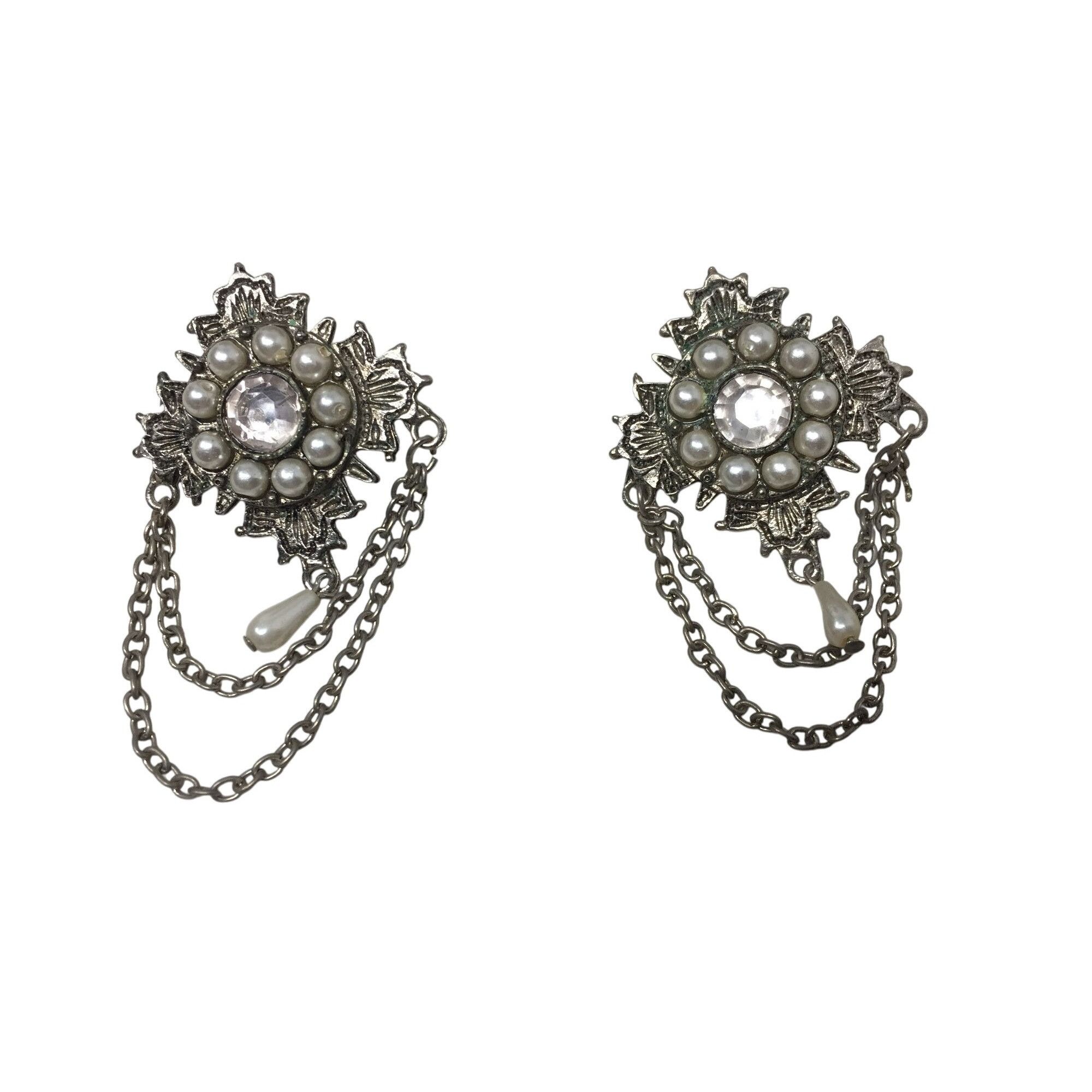 Other Vintage Silver Tone Faux Pearl & Rhinestone Chain Statement Size ONE SIZE - 2 Thumbnail