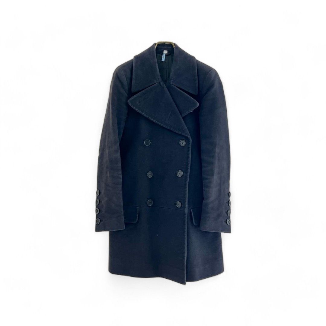 Helmut Lang M AW98 Moleskin Pea Coat Vintage Black