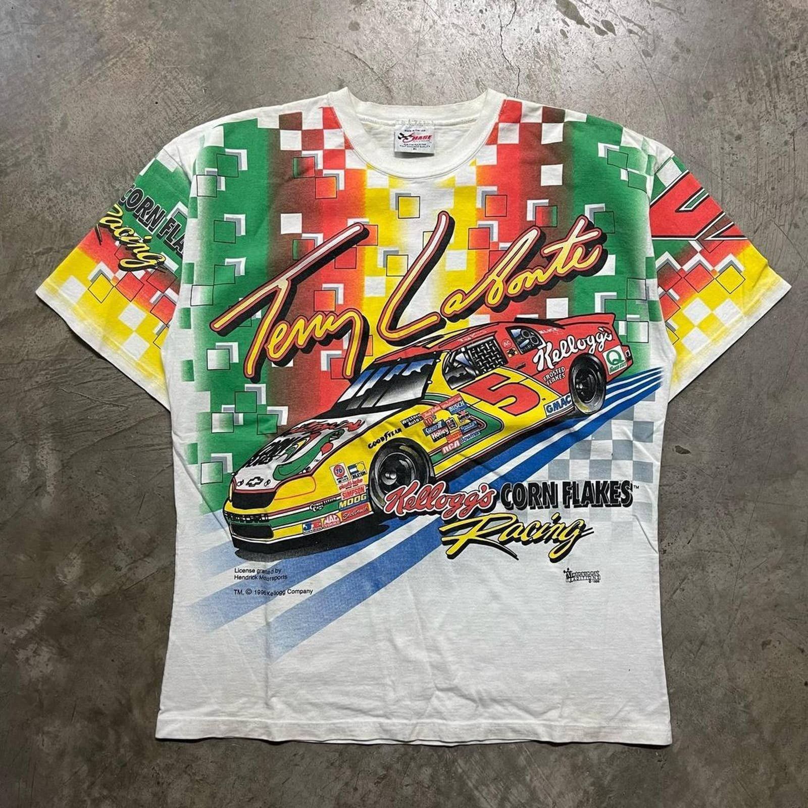 image of Vintage 1990S Kellogg Nascar Racing Graphic Tee Mens XL in White