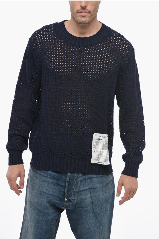 image of Ballantyne Raw Diamond Crewneck Openwork Sweater in Blue, Men's (Size XL)