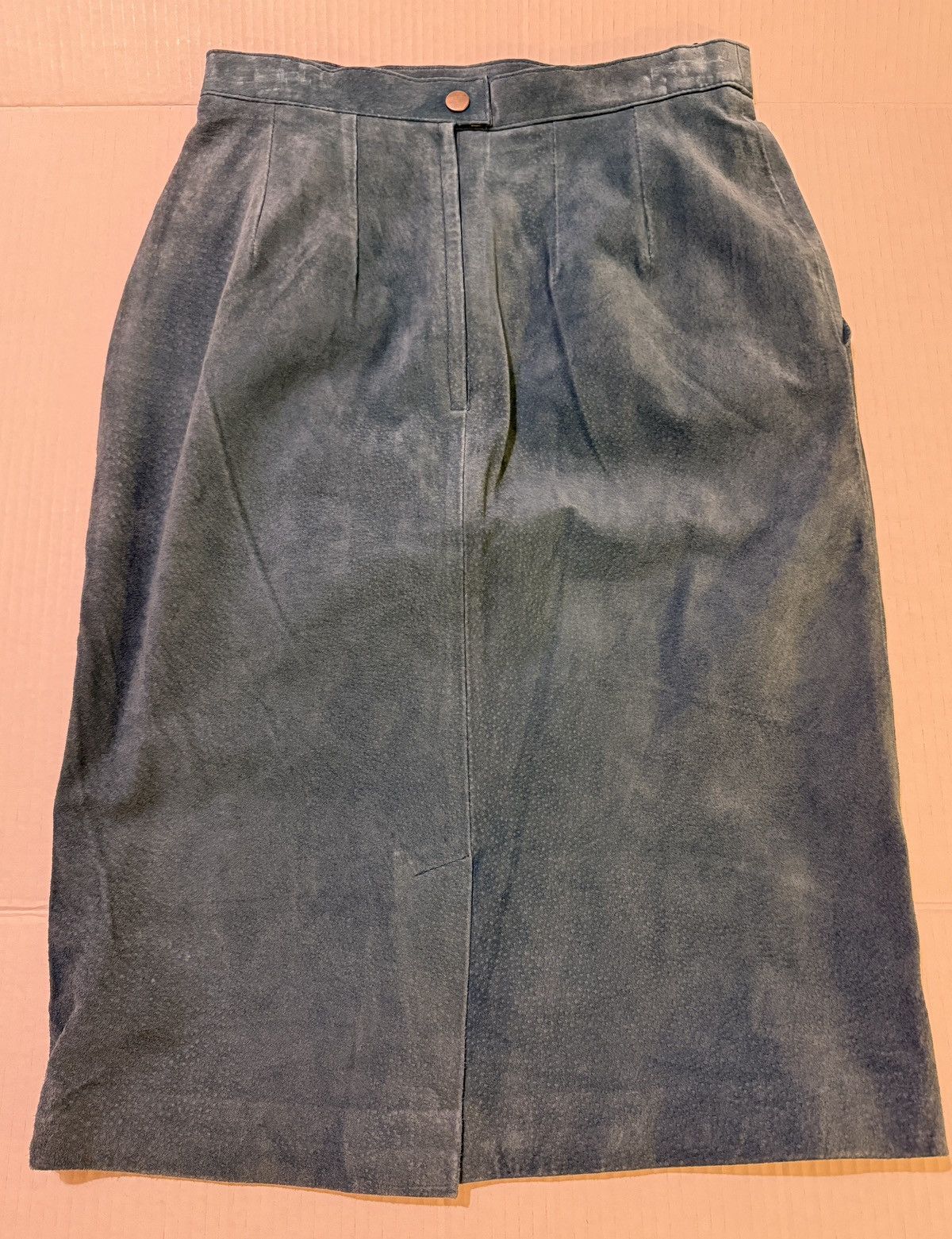Vintage Petite Illustrations Teal Vtg Leather Suede Pencil Skirt Size 30" / US 8 / IT 44 - 8 Thumbnail
