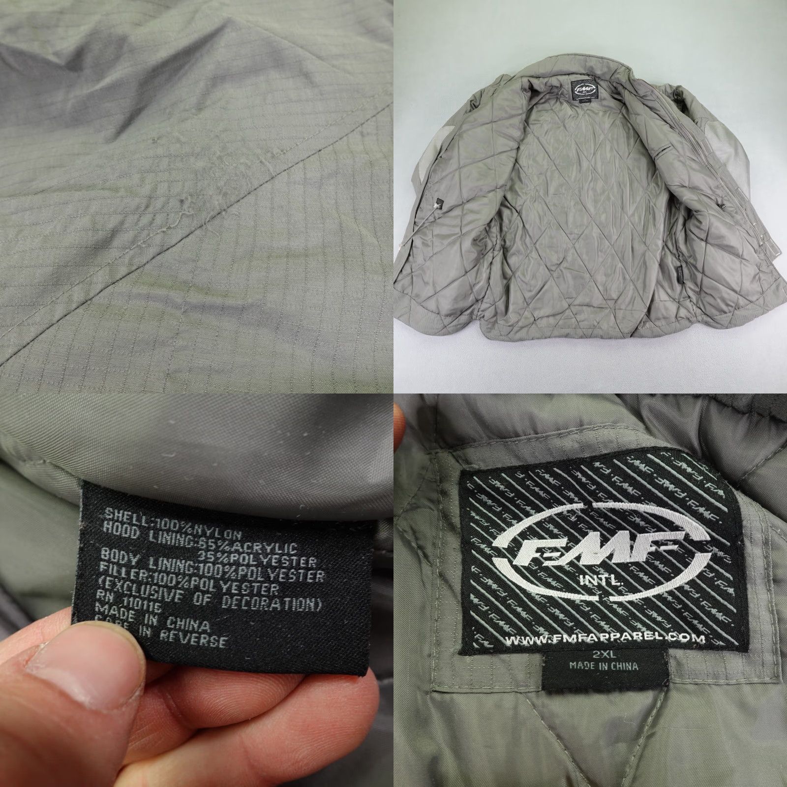 Vintage FMF Jacket Mens 2XL Gray Quilted Motorcycle Jacket Zip Pockets Stand-Up Collar Racing Workwear Casual Size US XXL / EU 58 / 5 - 8 Thumbnail