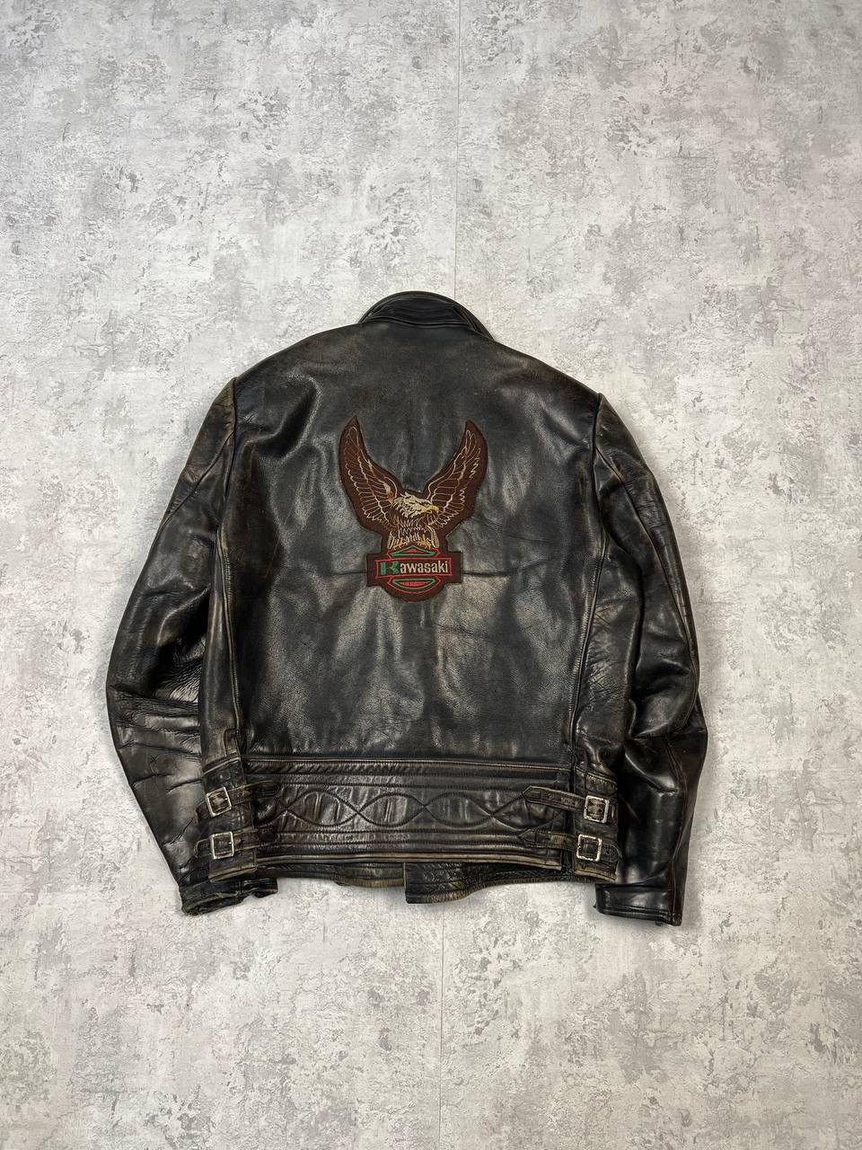 image of Leather Jacket x Vintage 70-80’S Kawasaki Leather Bomber Jacket, Men's (Size Medium)